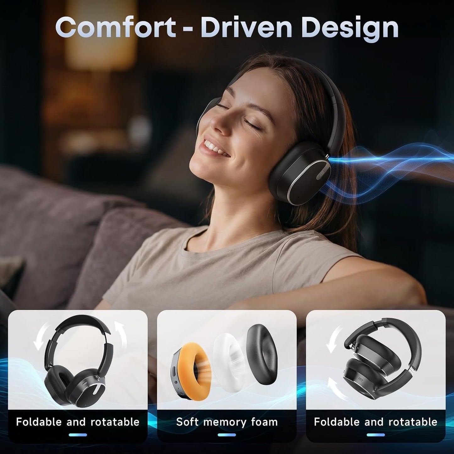 MMWOWARTS Auriculares inalámbricos sobre la oreja, cancelación acti...