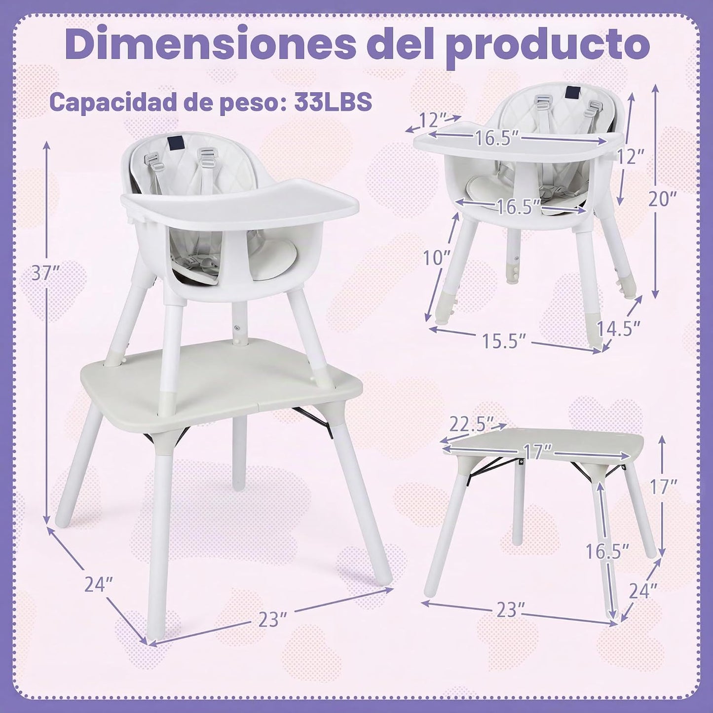 HONEY JOY Silla alta 6 en 1, silla alta convertible para bebés y ni...