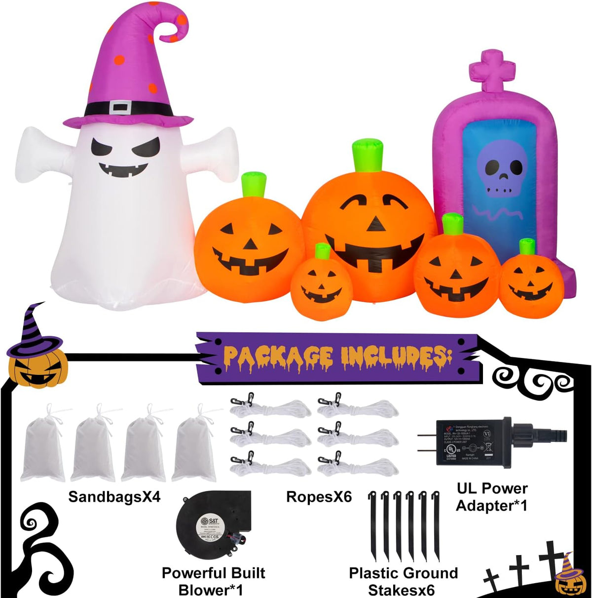 Decoraciones de Halloween para exteriores, calabaza inflable de 8 p...