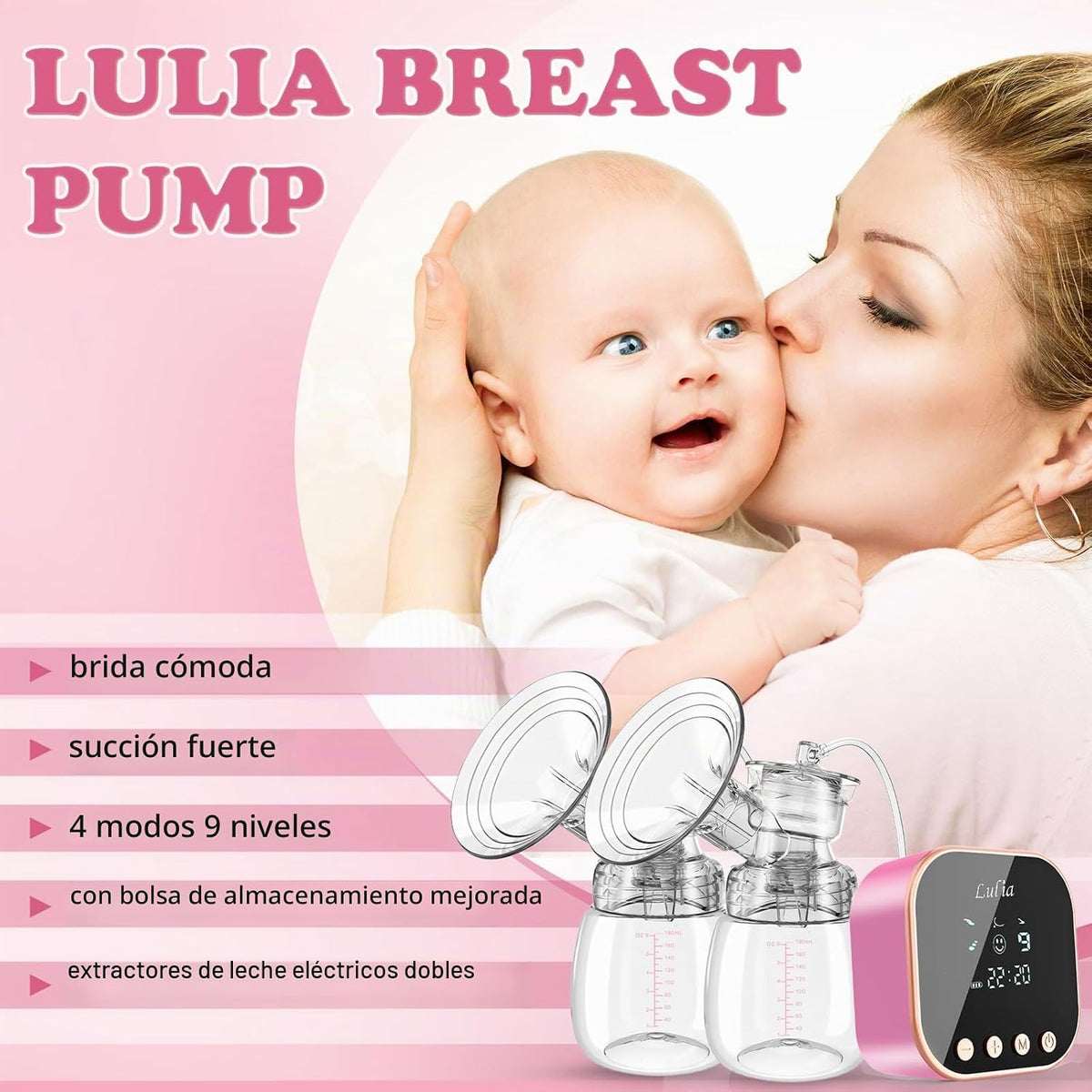 Lulia - Extractor de leche eléctrico doble, bomba de lactancia 4 mo...