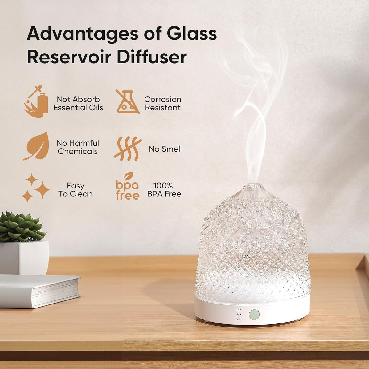 Lecdura Difusor de Aceite Esencial de Vidrio, Difusor de Aroma Ultr...
