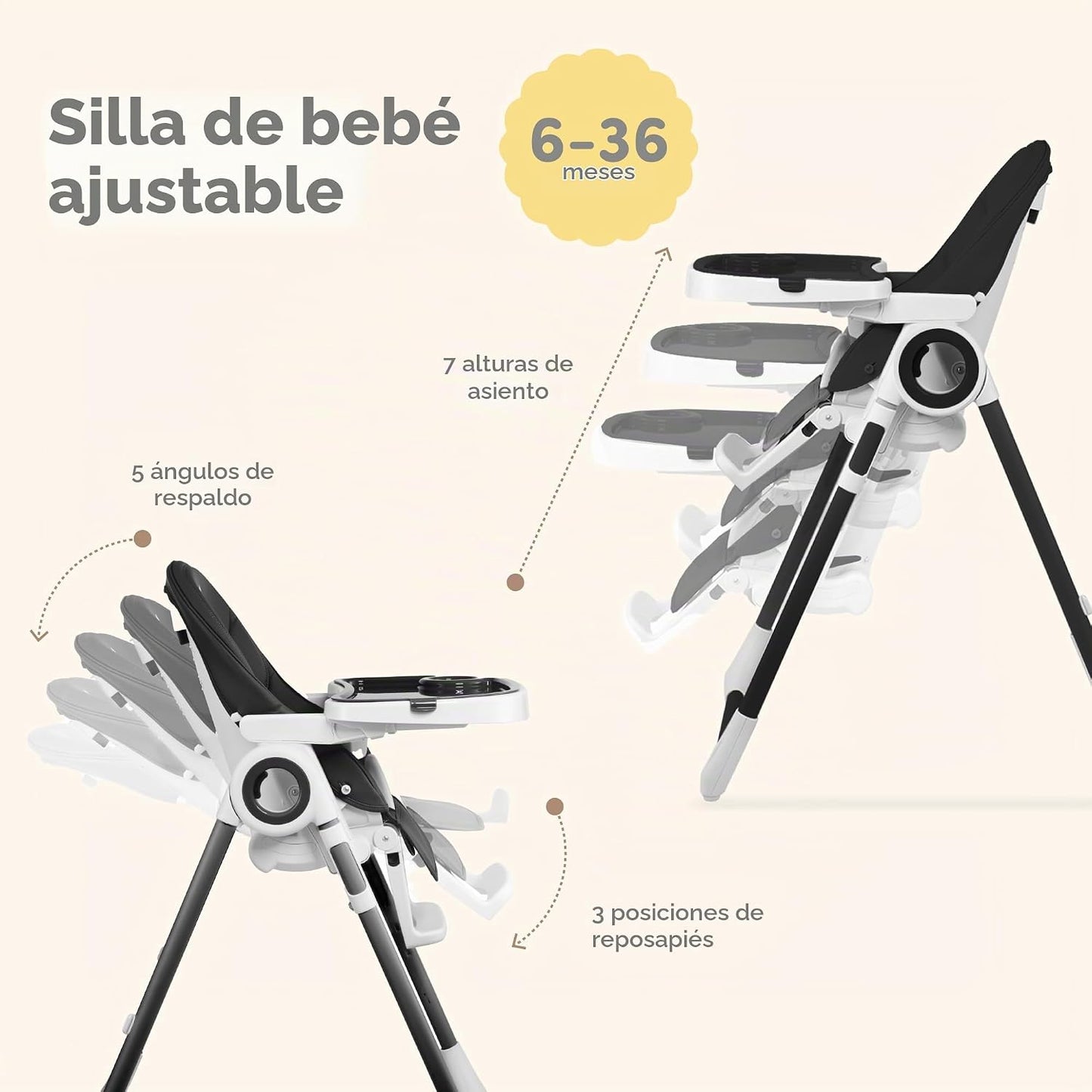 Silla alta para bebé ajustable a 7 alturas diferentes - Sillas alta...