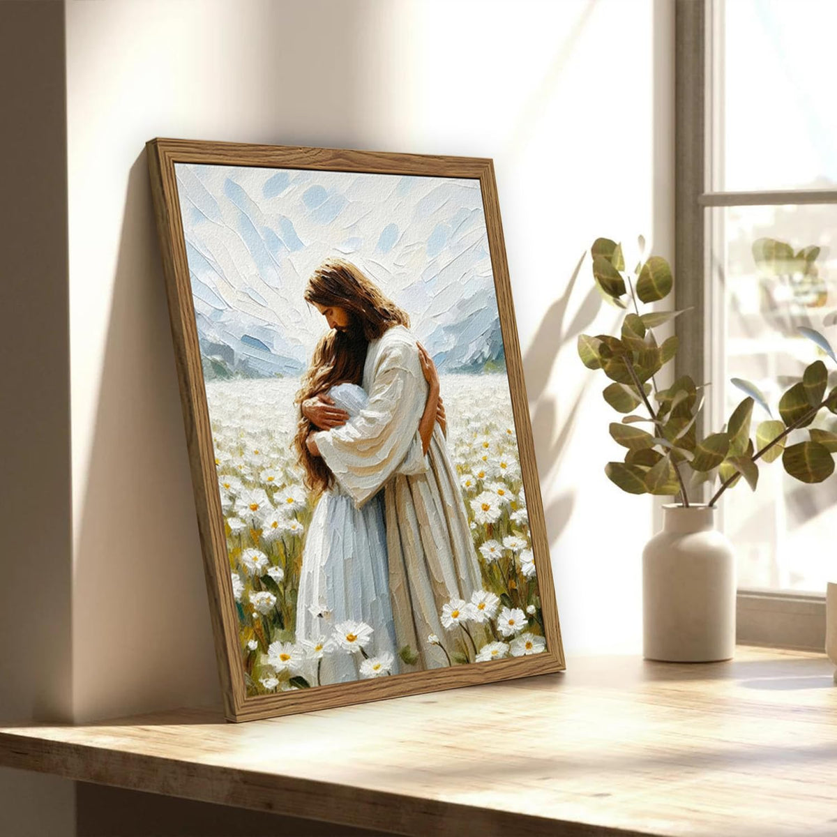 Arte de pared de Jesús abrazando a una mujer, decoración de pared d...
