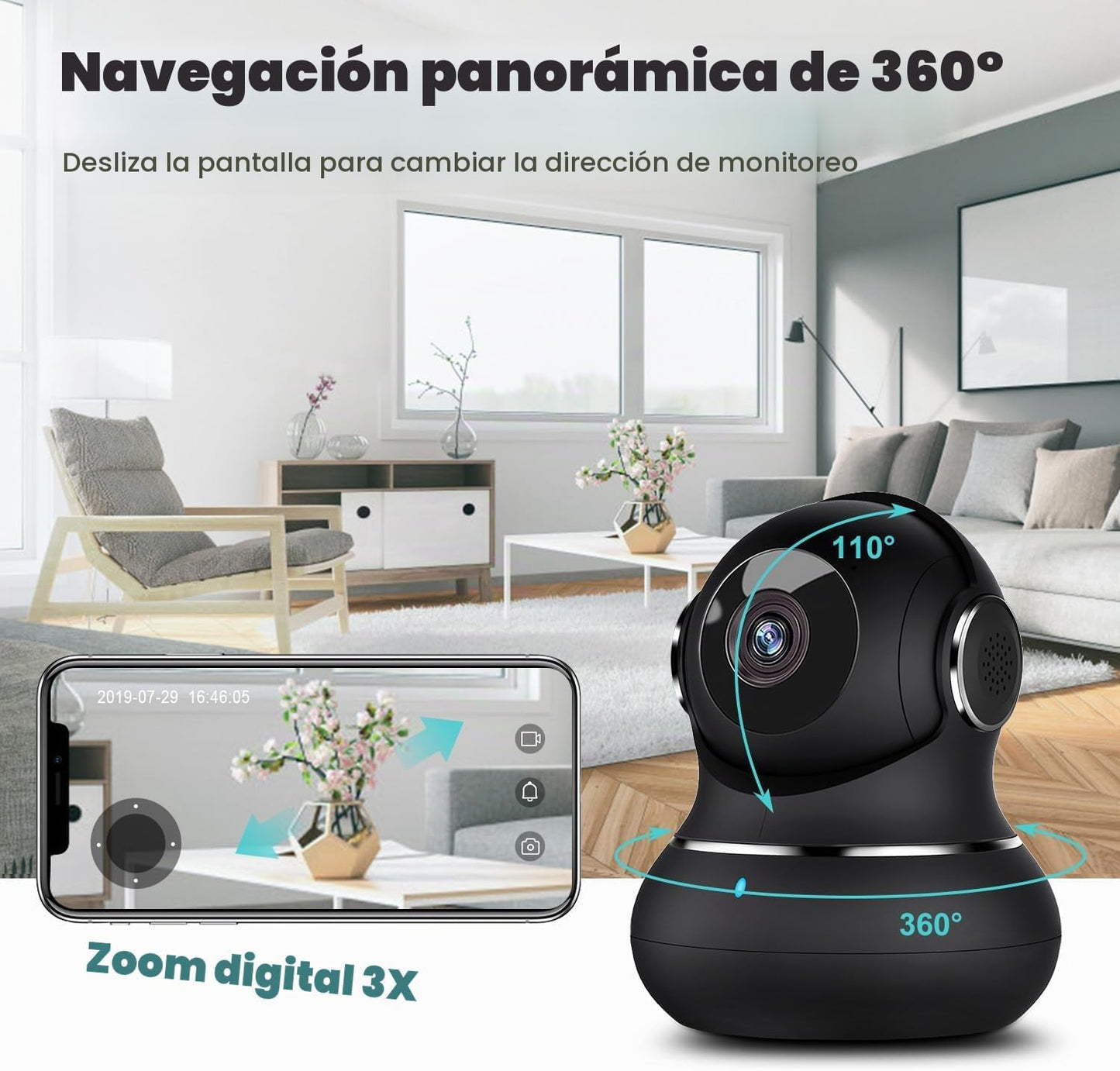 litokam Cámara interior 2K, 360 cámaras de seguridad para el hogar...