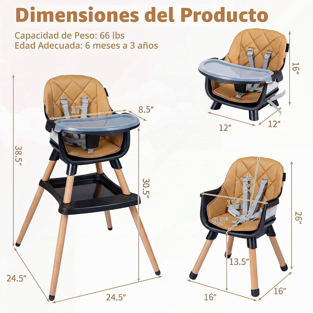 HONEY JOY Silla alta para bebé, silla alta convertible 9 en 1 para...