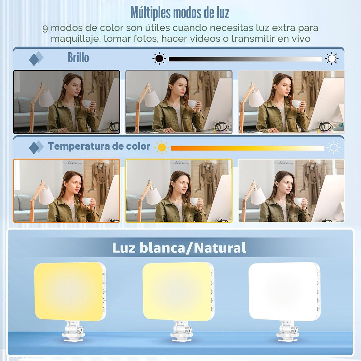 ALTSON 60 LED Luz portátil para selfie con clip y adaptador de tríp...