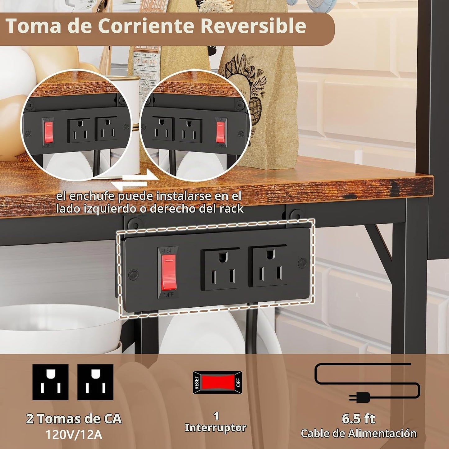Furologee Estante para hornear de cocina con toma de corriente, sop...