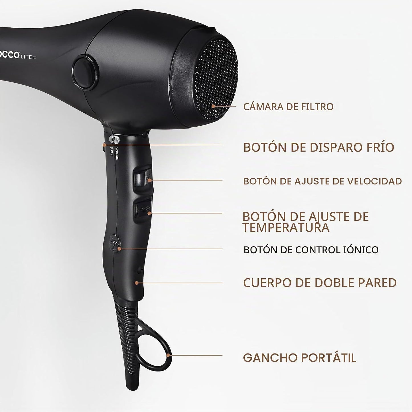 COCCO Lite Pro XL Secador de pelo, ultraligero, sistema Intel iónic...