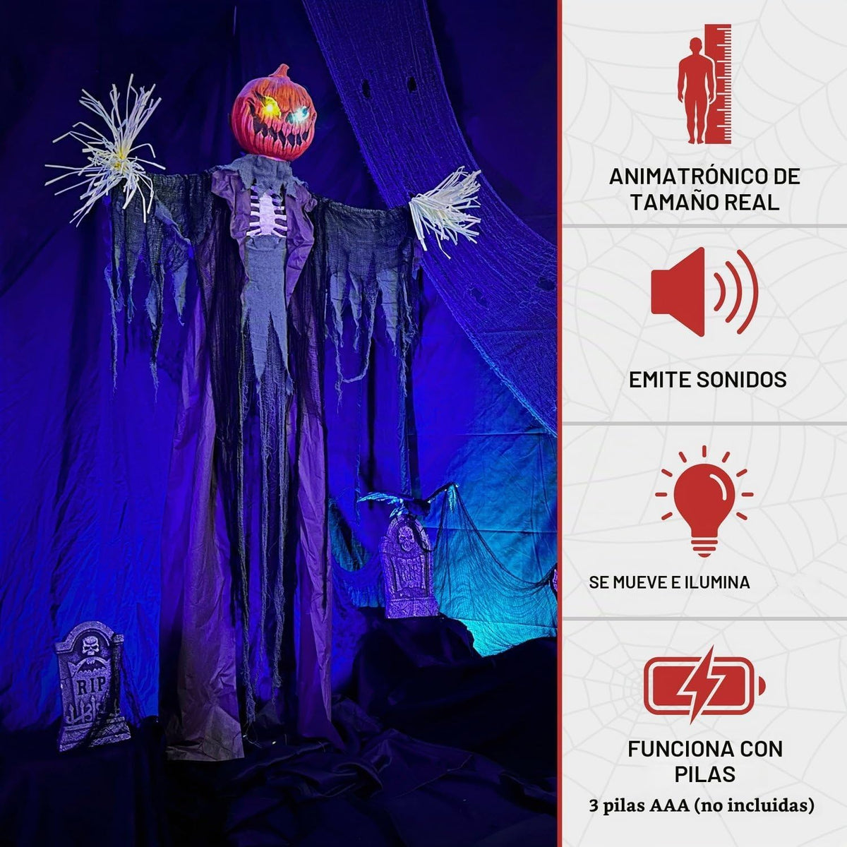 Haunted Hill Farm HHPUMP-4FLS | Espantapájaros animatrónico de tama...