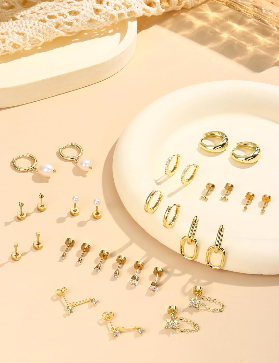LOLIAS Pendientes de espalda plana para mujer, aretes hipoalergénic...