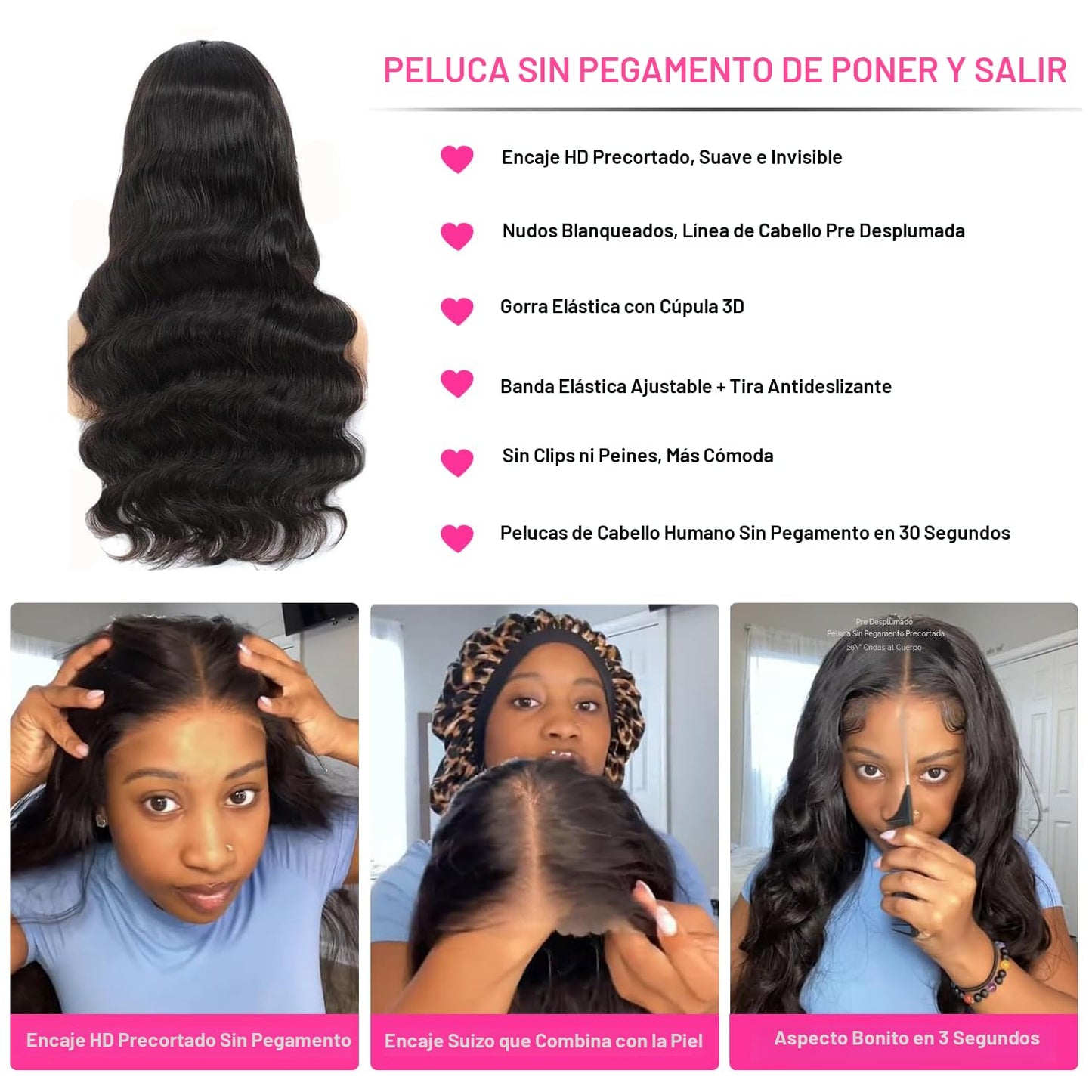Pelucas de cabello humano sin pegamento de 28 pulgadas, precortadas...