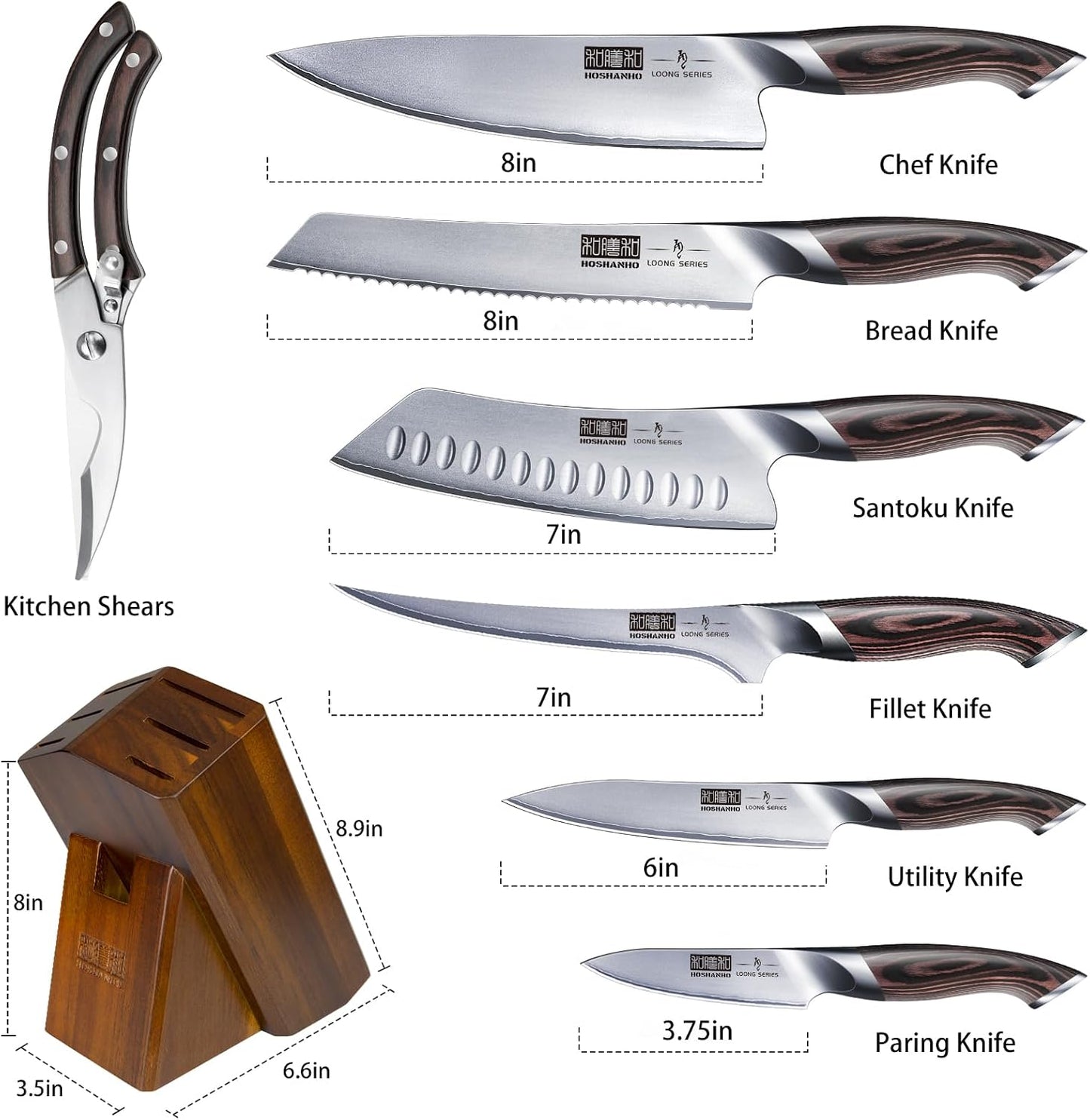 HOSHANHO Juego de cuchillos de cocina de 8 piezas, juegos de cuchil...