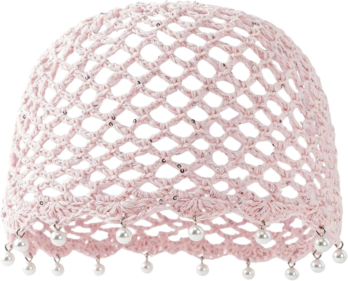 Qkxbxk Gorro de punto hueco con lentejuelas y perlas para mujer, es...
