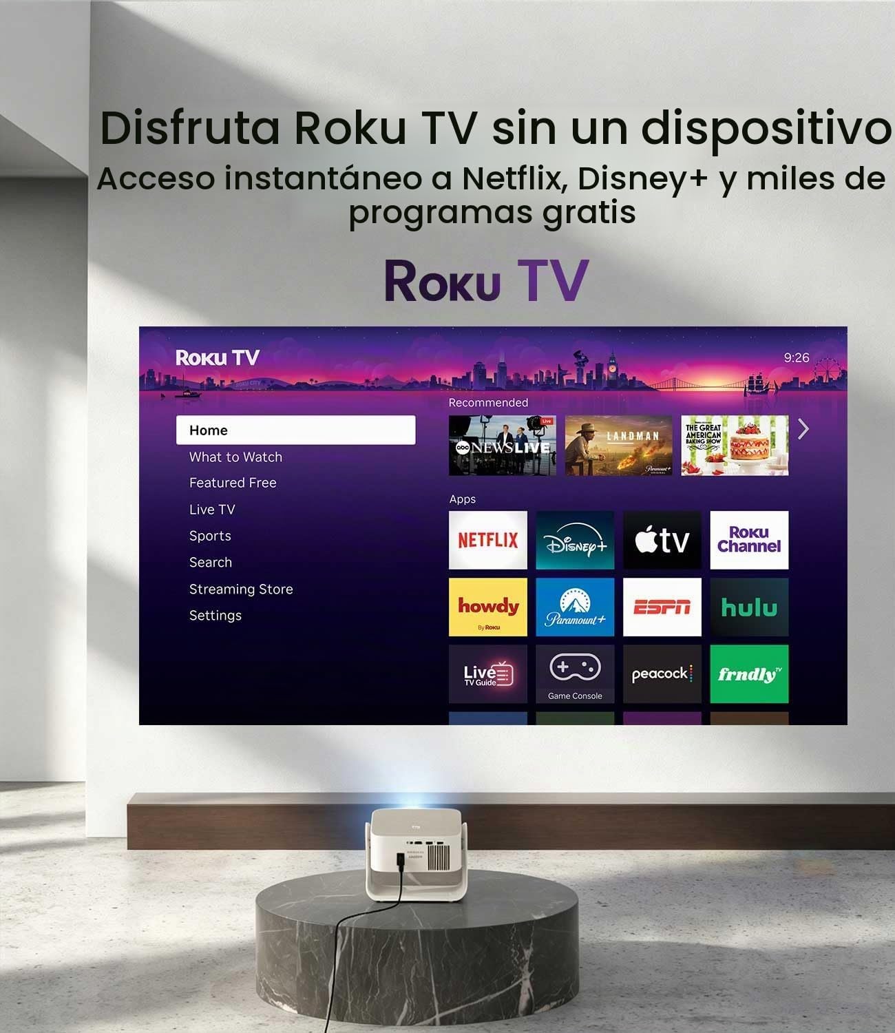 Miroir Roku - Proyector inteligente para TV con WiFi y Bluetooth, 3...