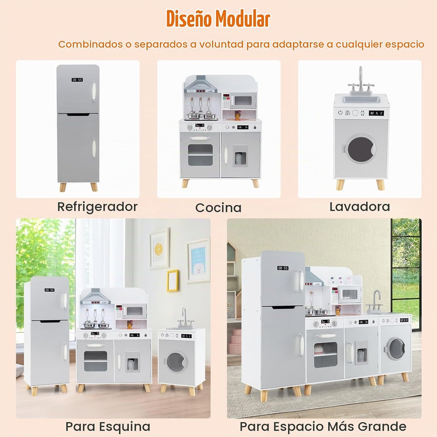 Costzon Cocina de juego de 3 piezas para niños, juego de cocina de...