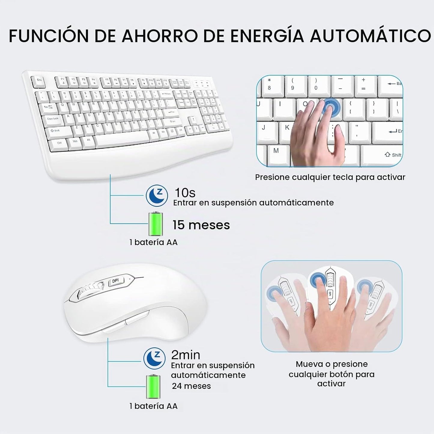 QUASIO Combo de teclado inalámbrico y ratón, compatible con Windows...