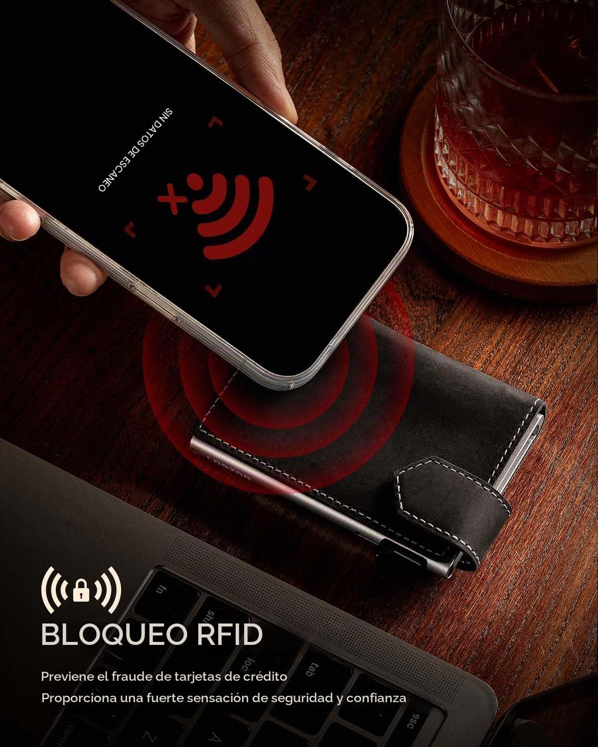 LORZOR Cartera delgada para hombres con cierre de seguridad, billet...