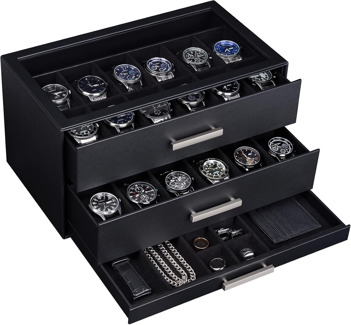 ProCase Caja de reloj de 24 ranuras para hombres, caja de cajones |...