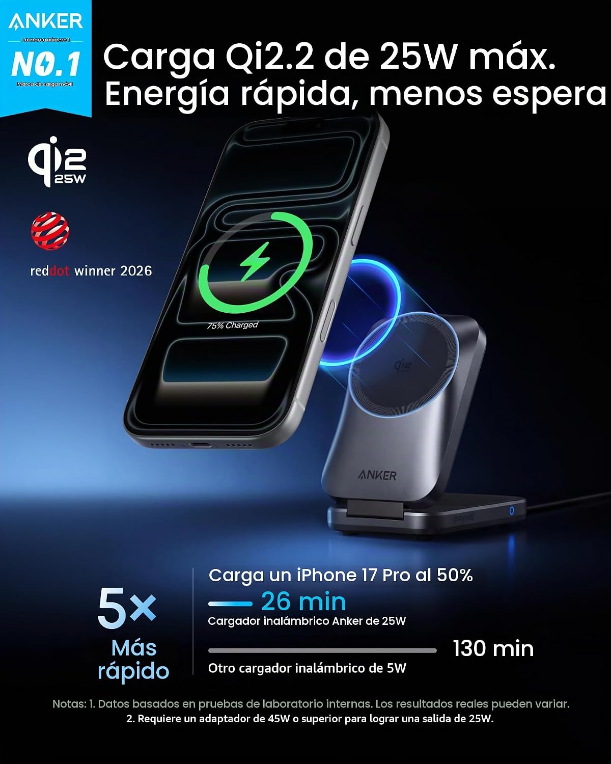 Anker Cargador MagSafe plegable 3 en 1 con certificación Qi2.2 de P...