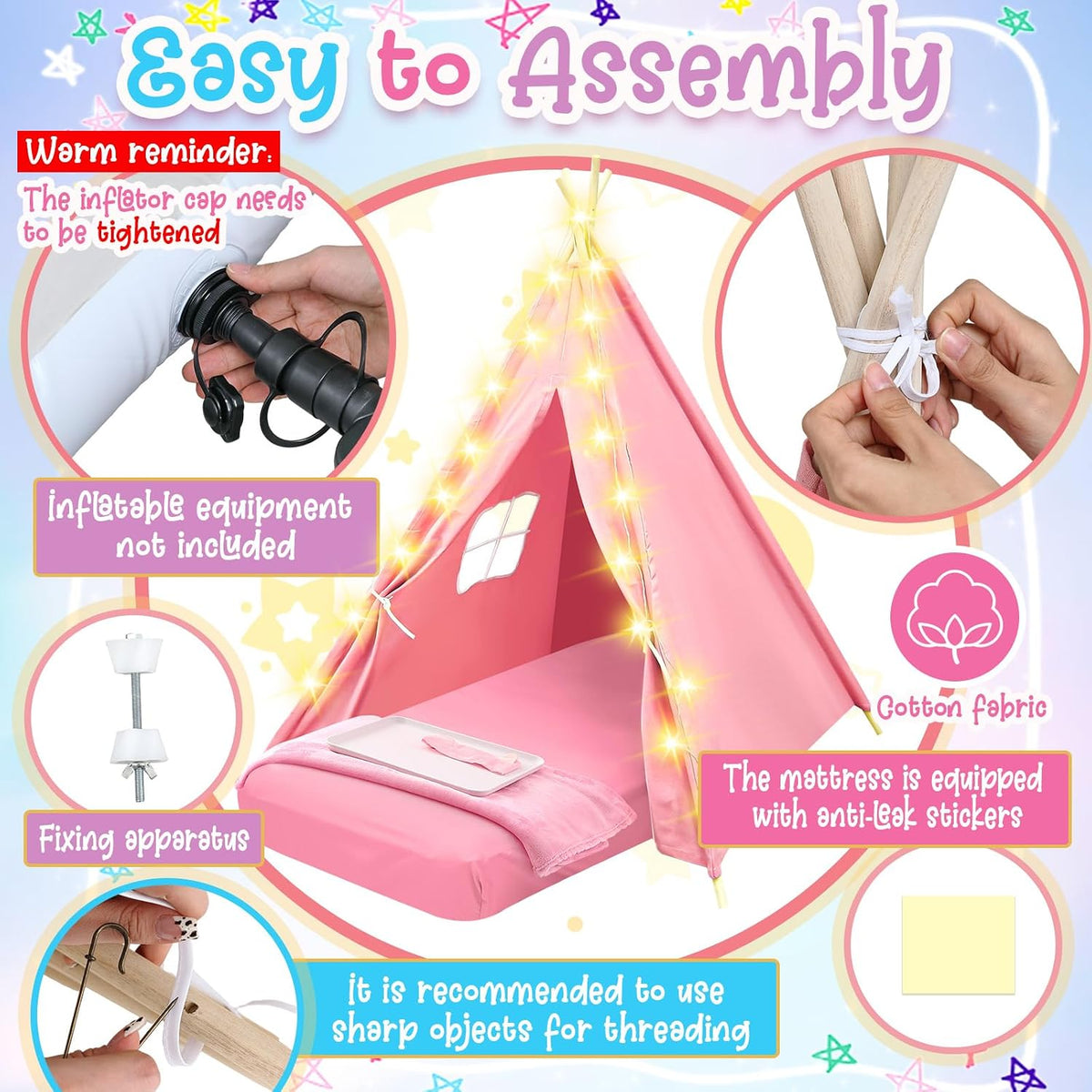Windyun Paquete de 4 Carpas Tipi para Niños para Fiesta de Pijamas...