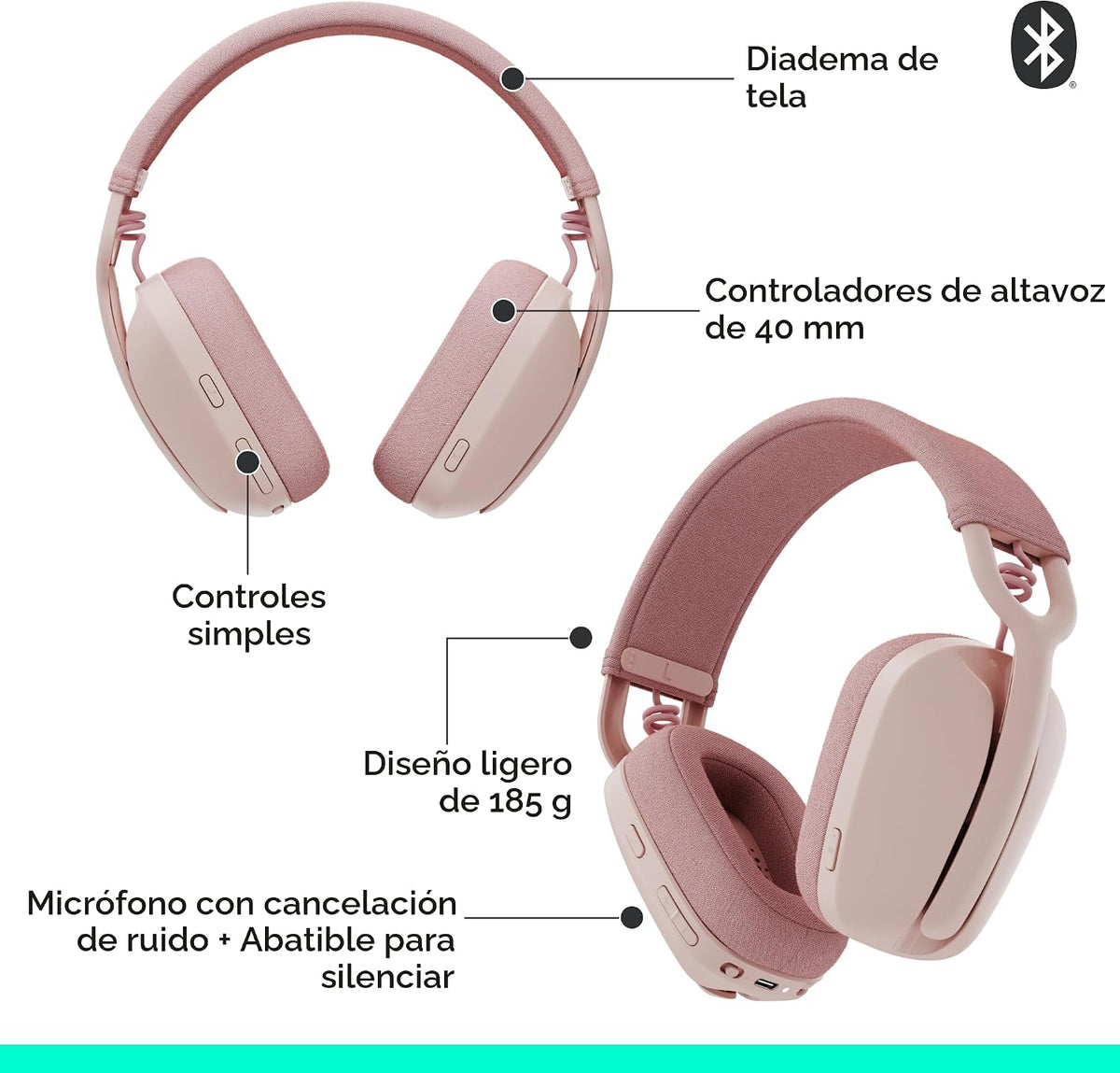 Logitech Zone Vibe 100 Auriculares inalámbricos ligeros sobre la or...