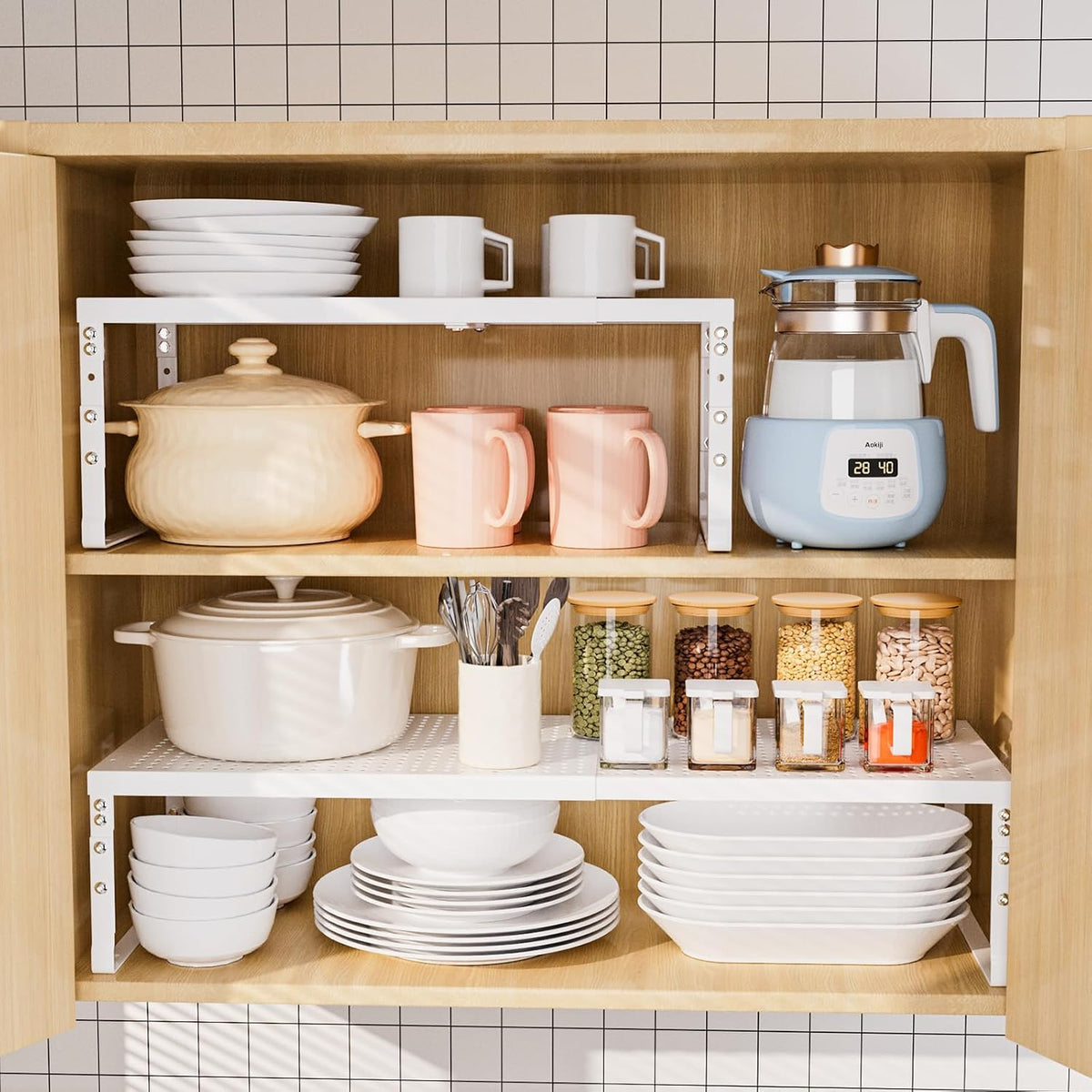 Ipotive Estante de gabinete, Organizador de cocina expandible ajust...