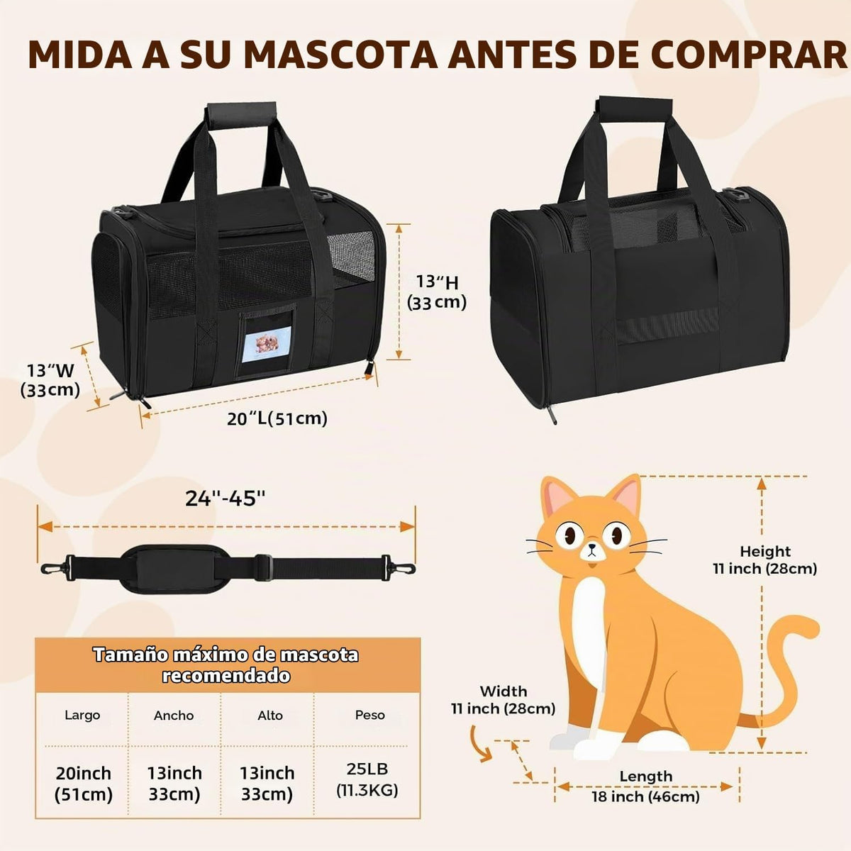 Transportador grande y suave para gatos de hasta 28 libras, bolsa l...