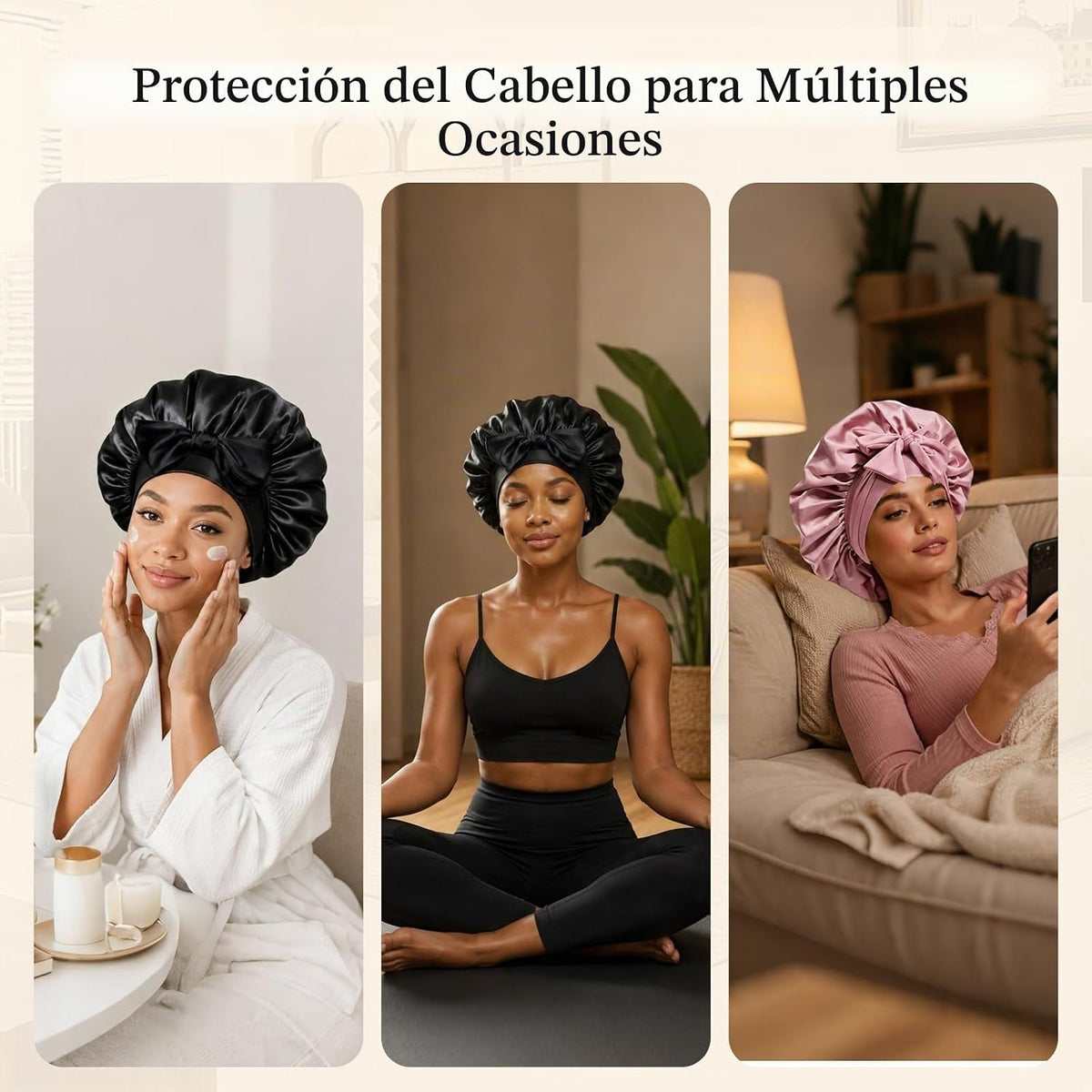 Gorro de satén de seda para dormir, gorros grandes con banda de ama...