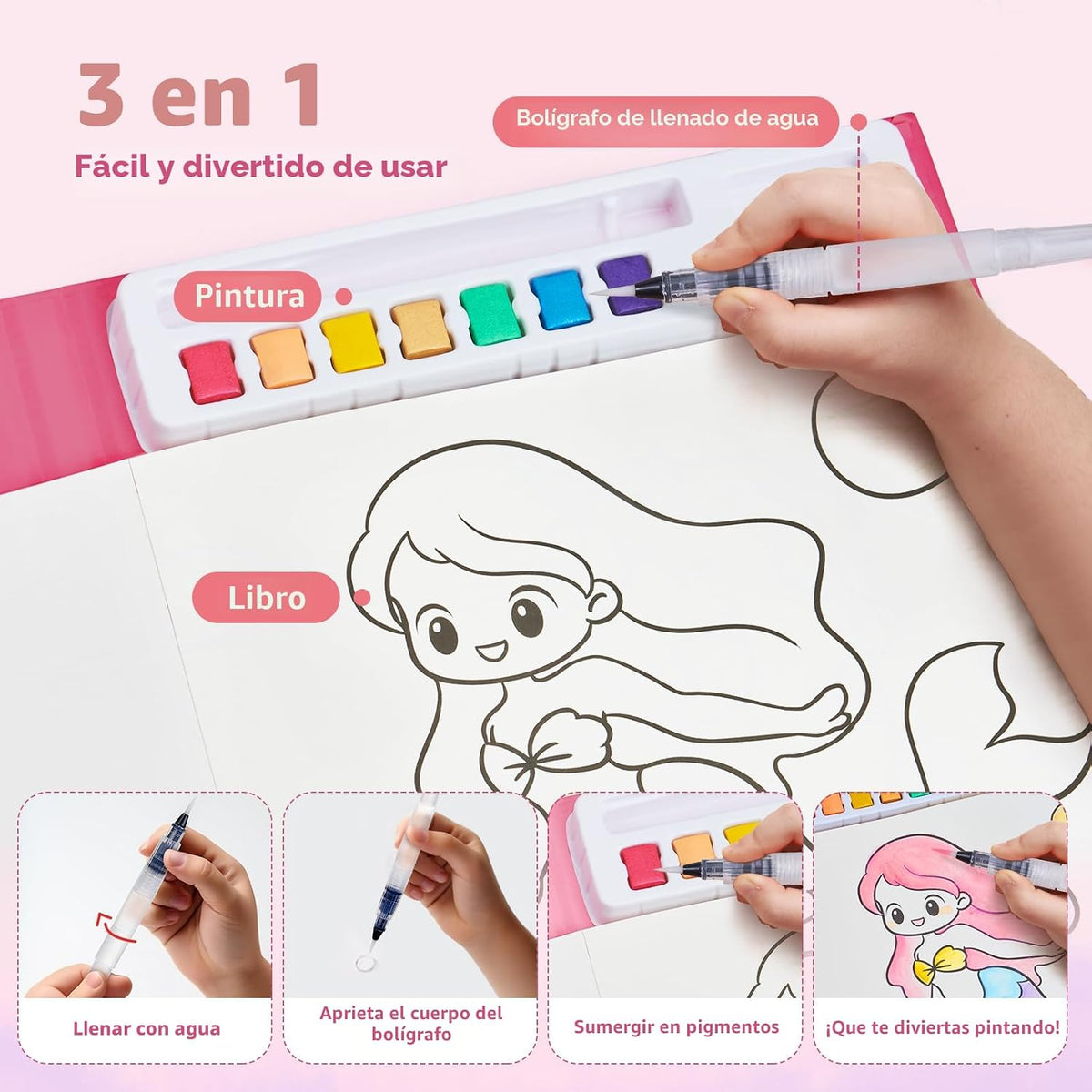 JoyCat Libros para colorear con agua para niños pequeños (poni mági...