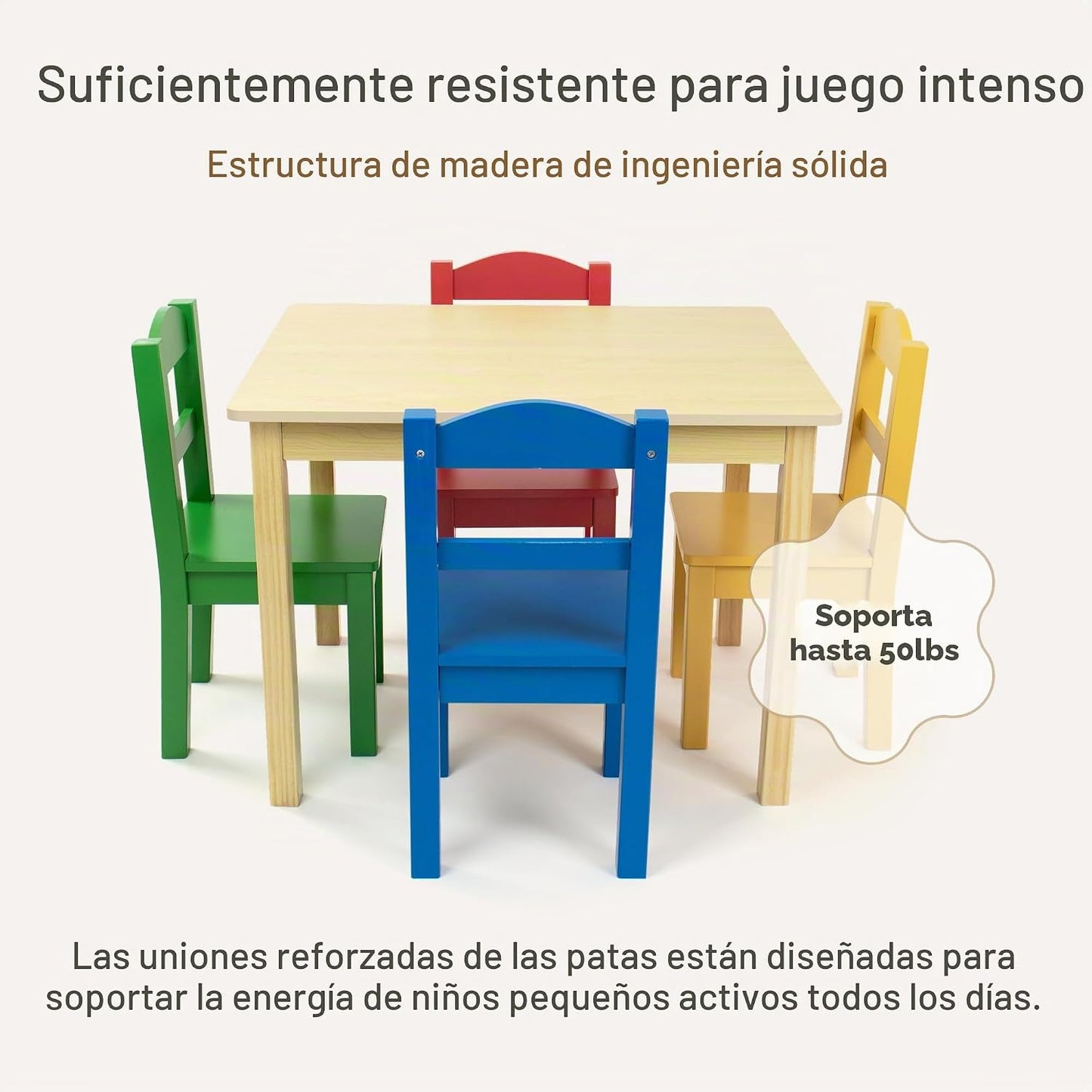 Humble Crew Juego de mesa y 4 sillas de madera para niños, natural\...