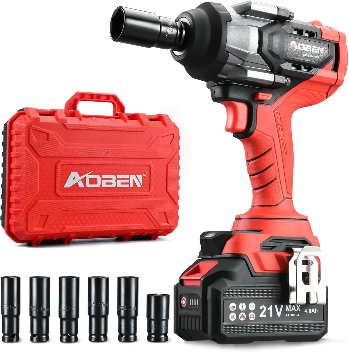 AOBEN Llave de impacto inalámbrica 1100N.m, pistola de impacto de a...