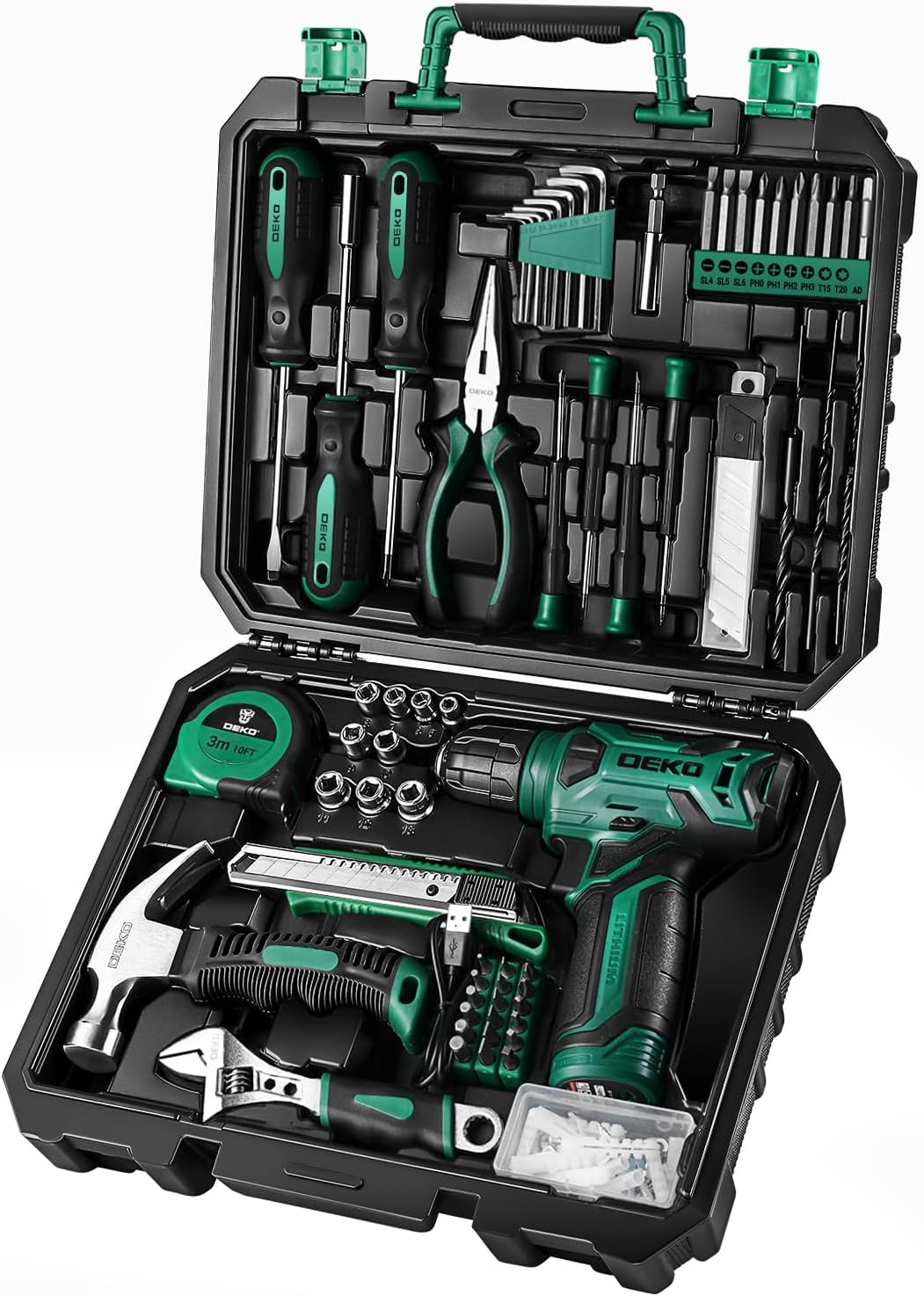 Kit de herramientas: Taladro inalámbrico de 8V, caja de herramienta...