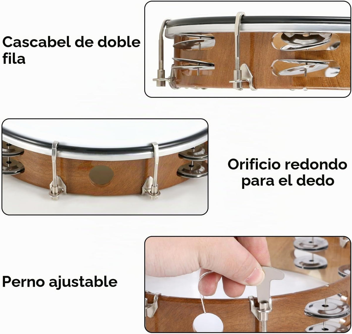 EASTROCK Pandereta de 10 pulgadas ajustable para adultos, pandereta...