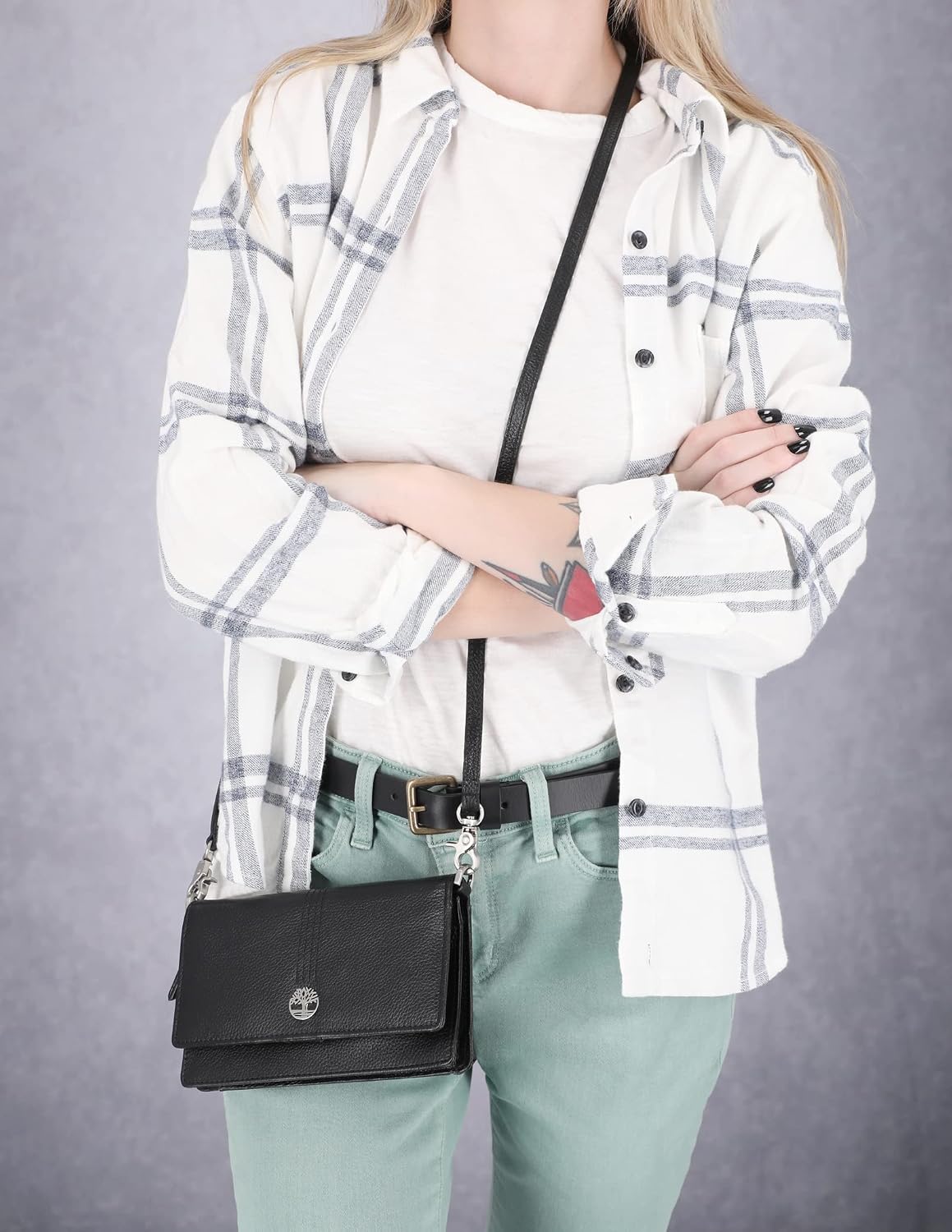 Timberland - Bolso cruzado de cuero RFID con billetera, Tamaño único