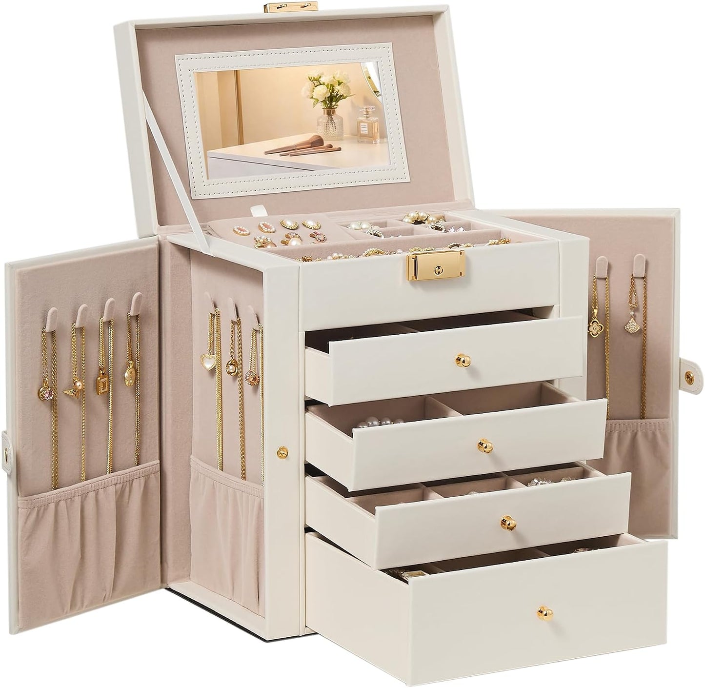 SONGMICS Organizador de joyero, 5 capas con 4 cajones, color blanco...