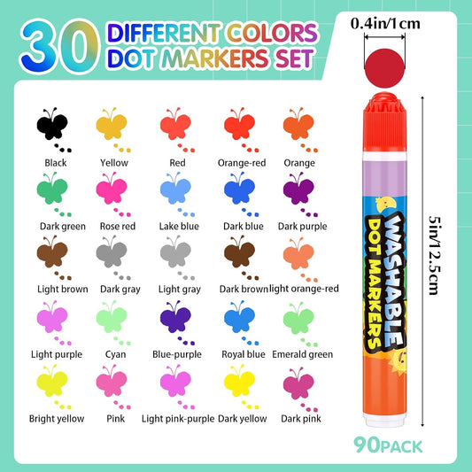 Crtiin Juego de 90 marcadores de puntos lavables, 30 colores surtid...
