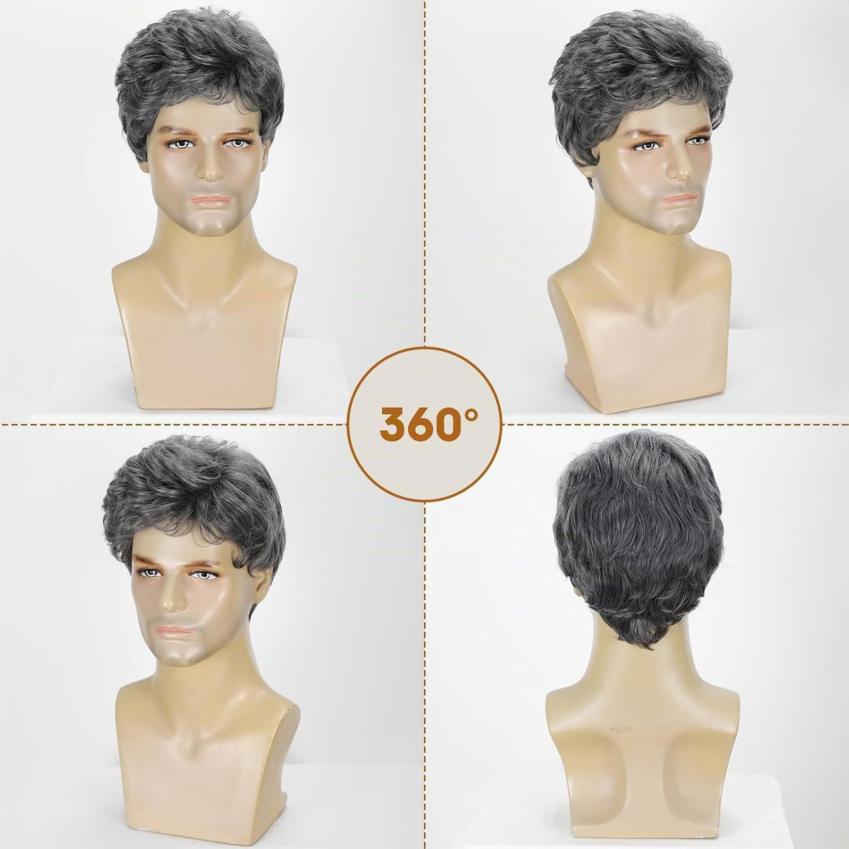 BCHR Peluca corta gris oscuro para hombre, peluca de cabello sintét...