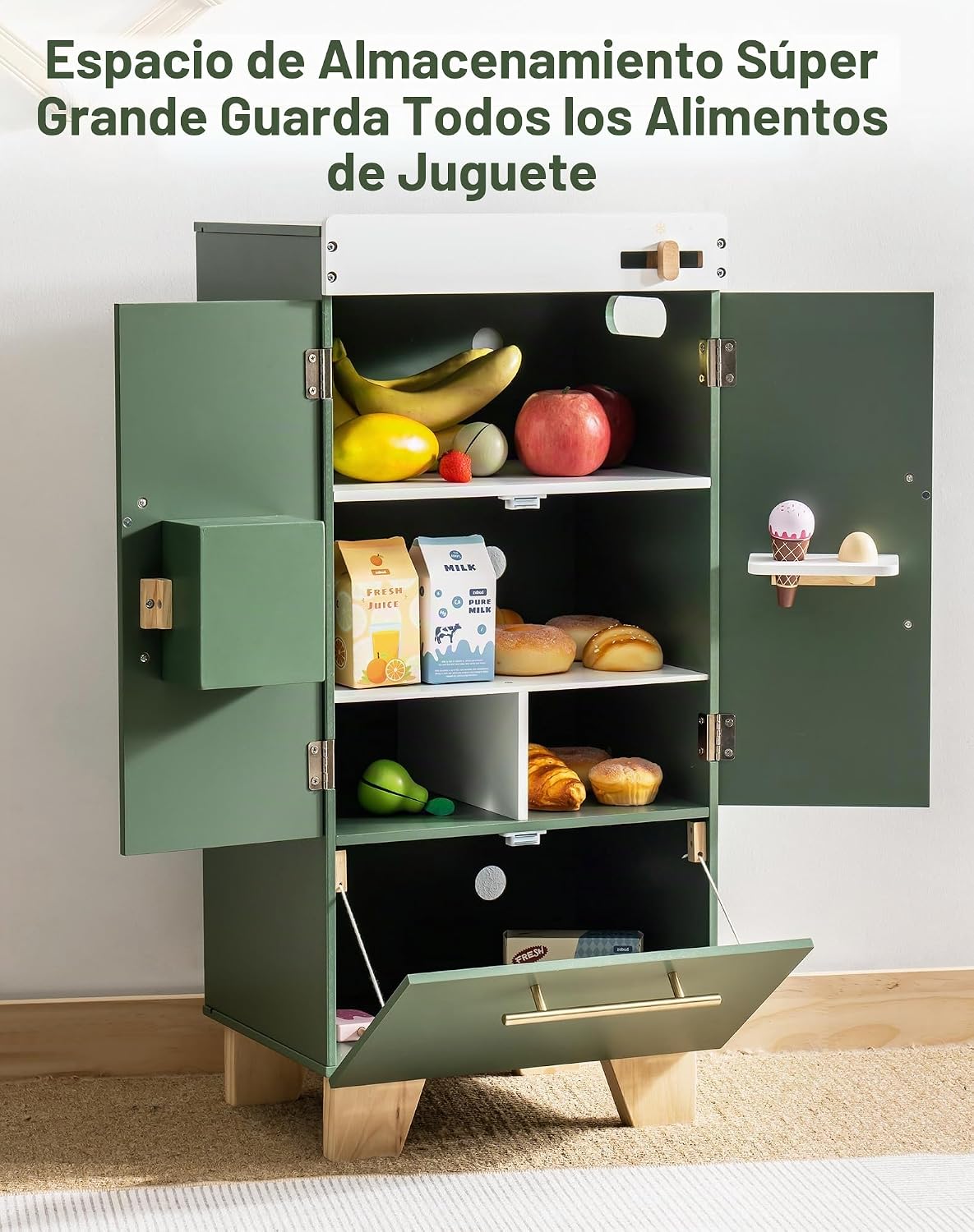 ROBOTIME Nevera de Juguete de Madera - Juego de Cocina de Juguete c...