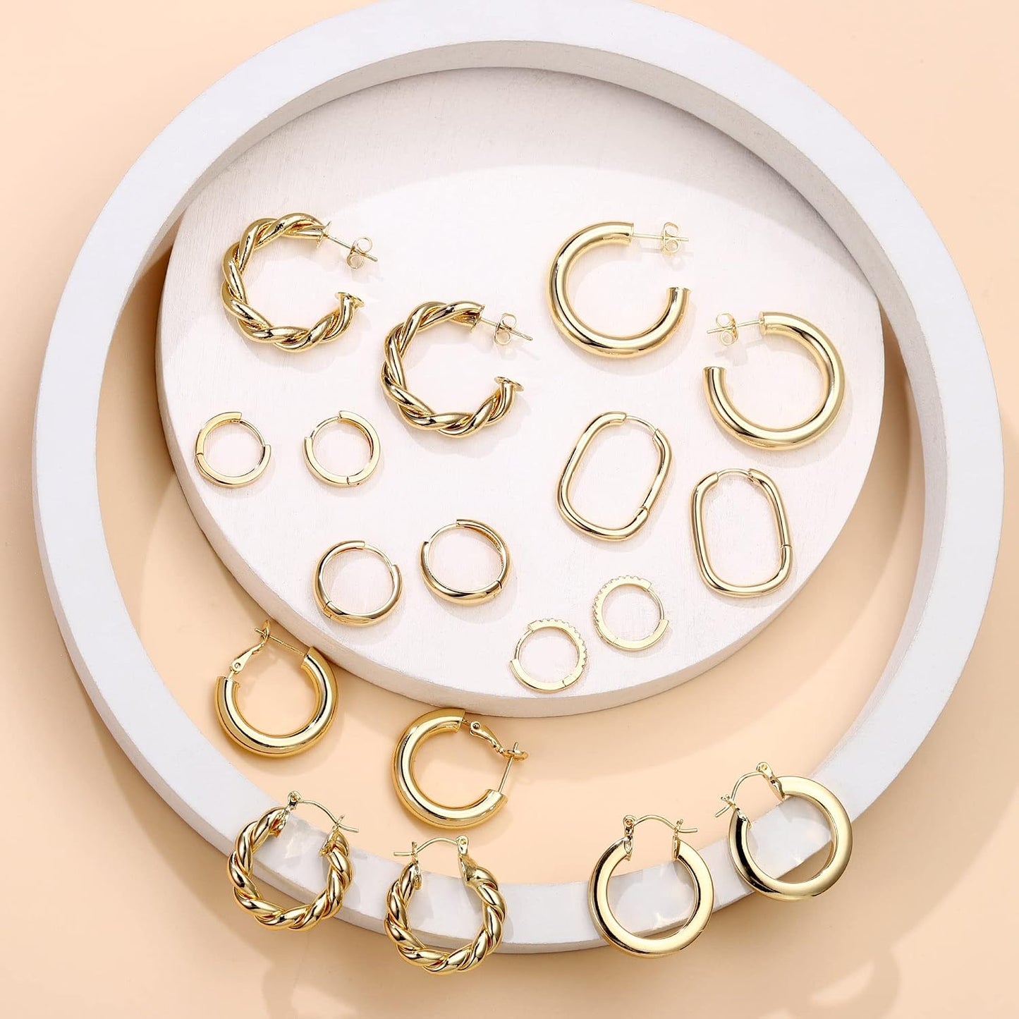 Yesteel 9 pares de arracadas de oro para mujer, chapadas en oro rea...