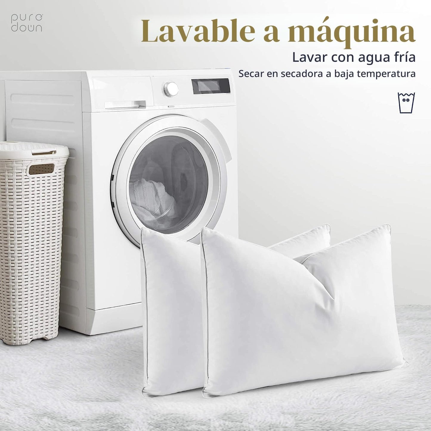 puredown® - Juego de 2 almohadas de plumas y plumón de ganso blanco...