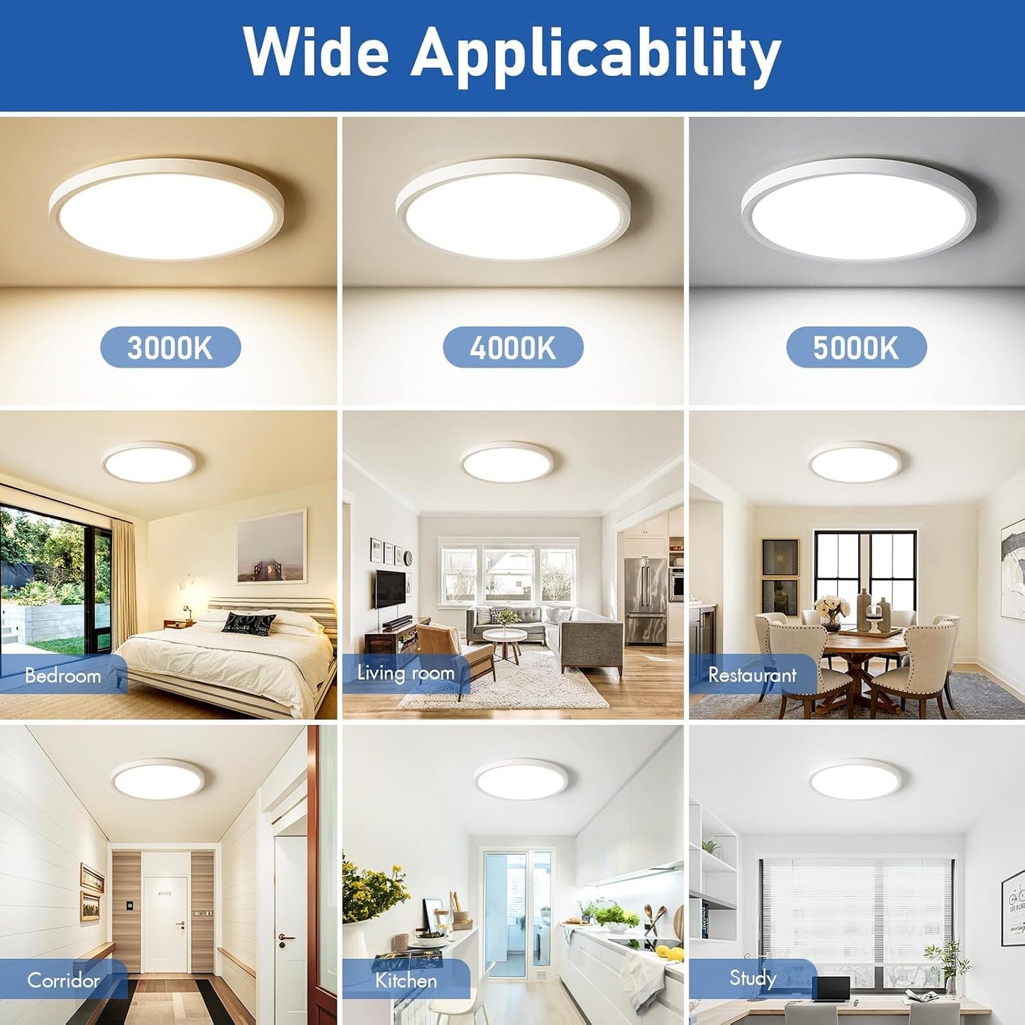 Paquete de 6 lámparas de techo LED regulables de 12 pulgadas, 24 W,...
