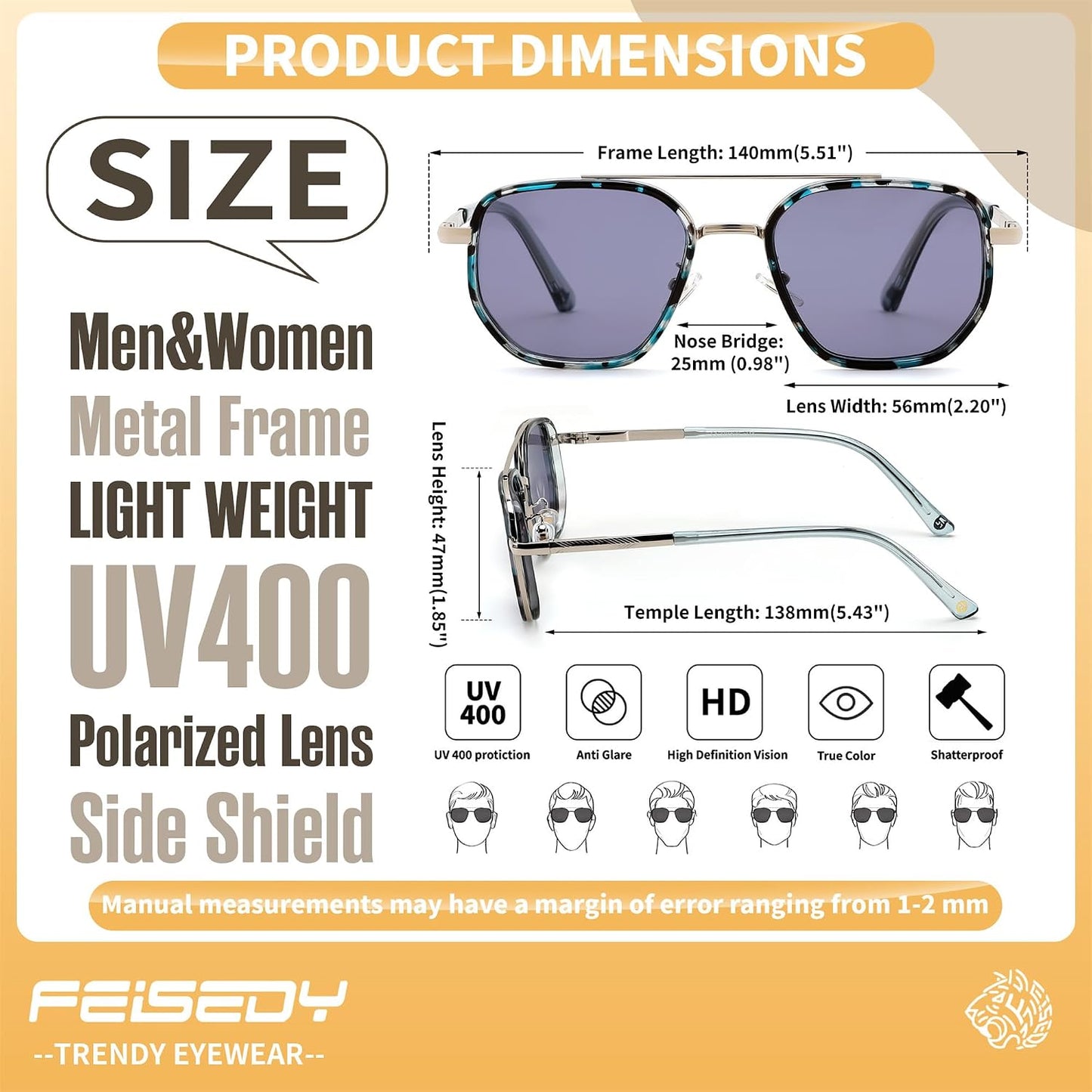 FEISEDY - Lentes de sol polarizados estilo aviador para hombres, ma...