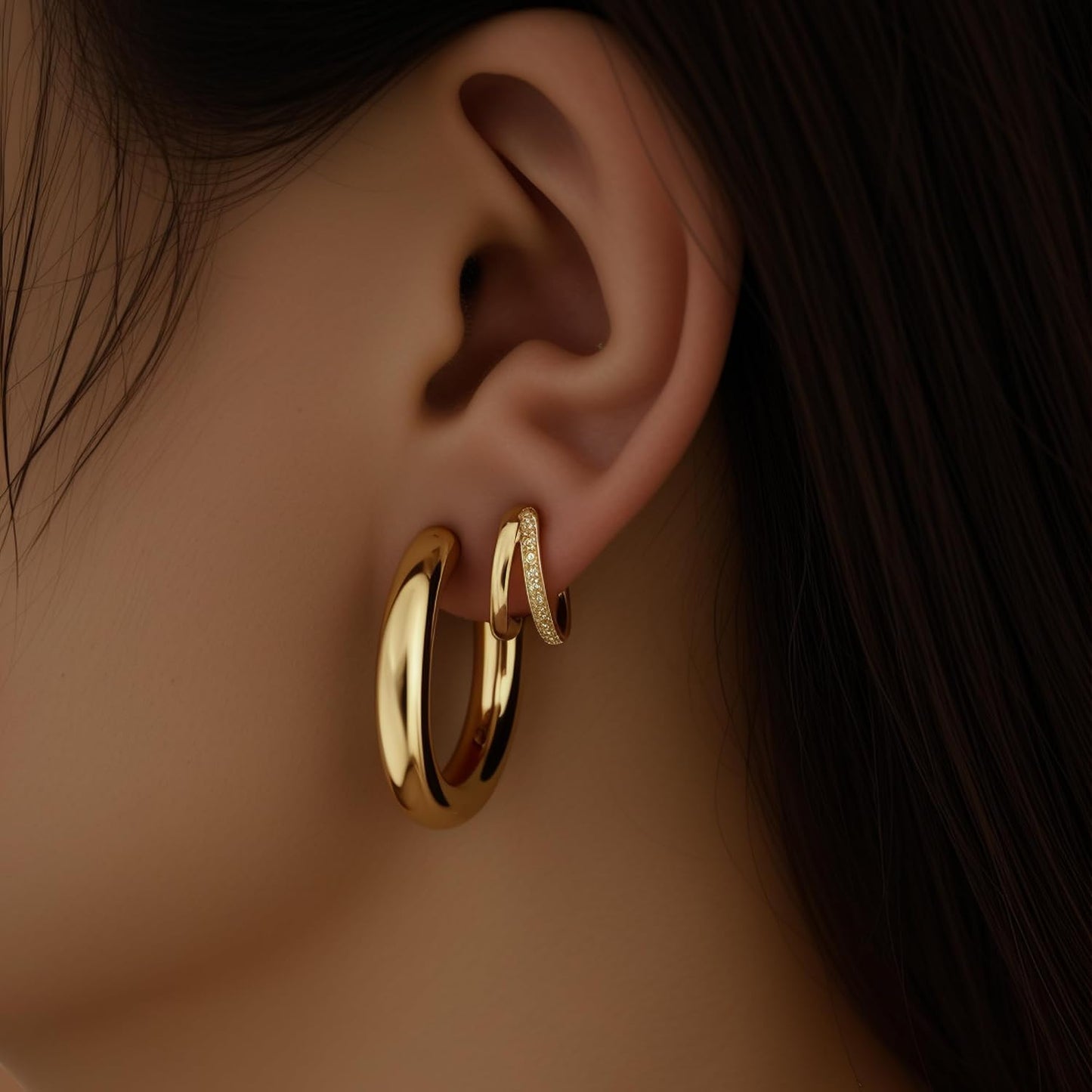 Juego de 9 pares de aretes pequeños tipo aro huggie de oro\/plata p...