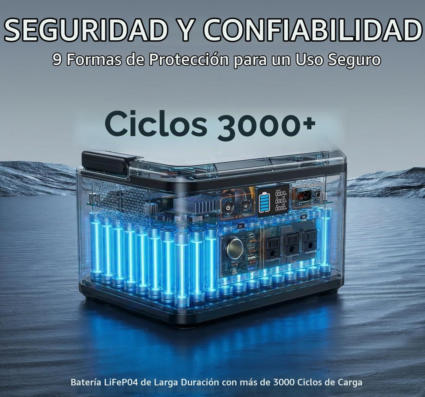 Estación de energía portátil 650W (pico de 1200W), generador solar...