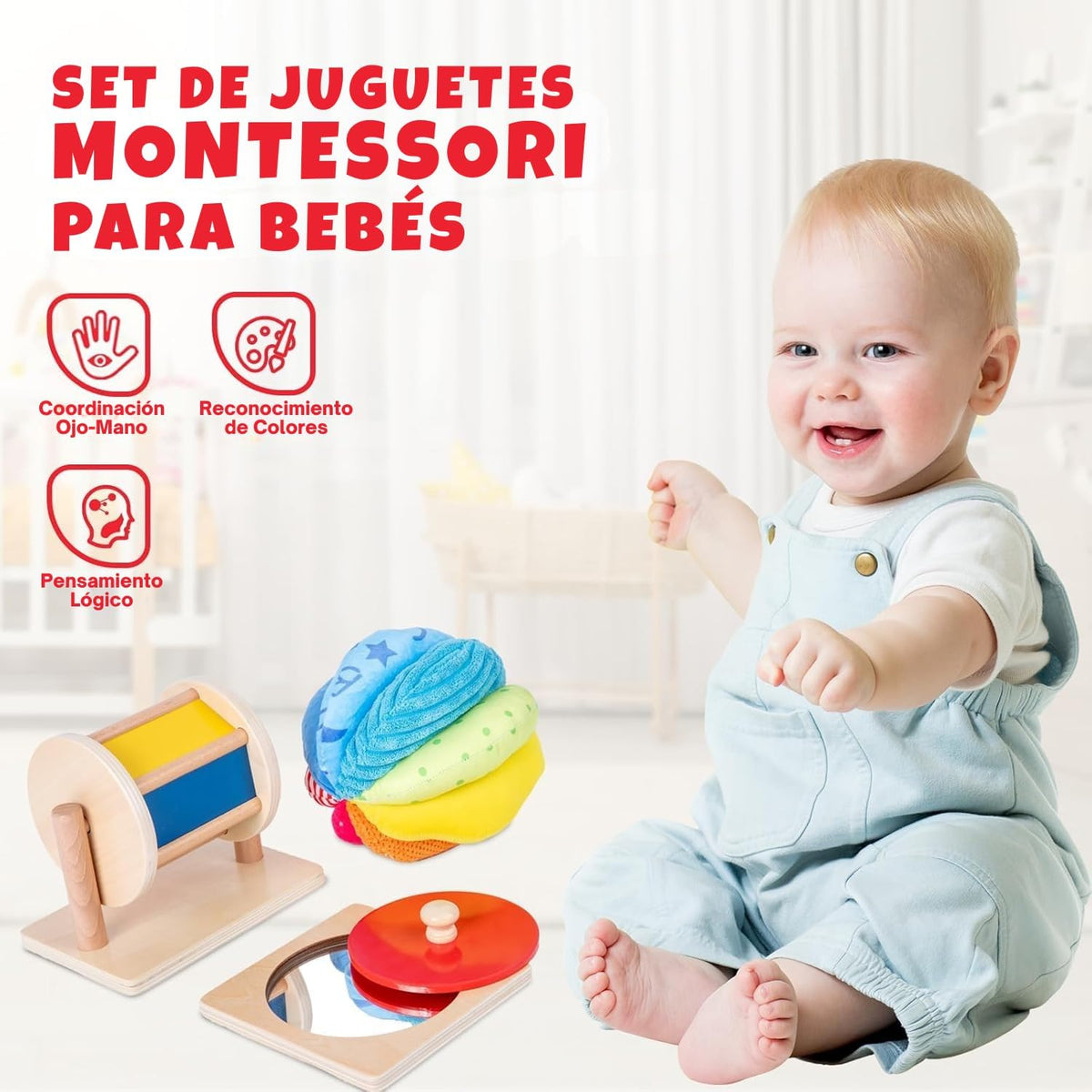 Montessori - Kit de juguetes para bebés, espejo, peekaboo, rompecab...