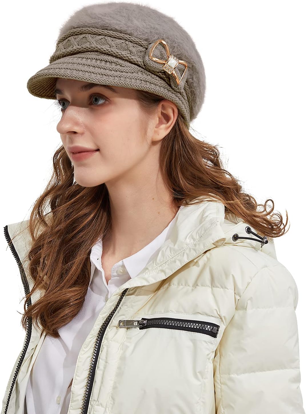 Surblue Sombrero de punto para mujer, boina, gorra de ala ancha con...