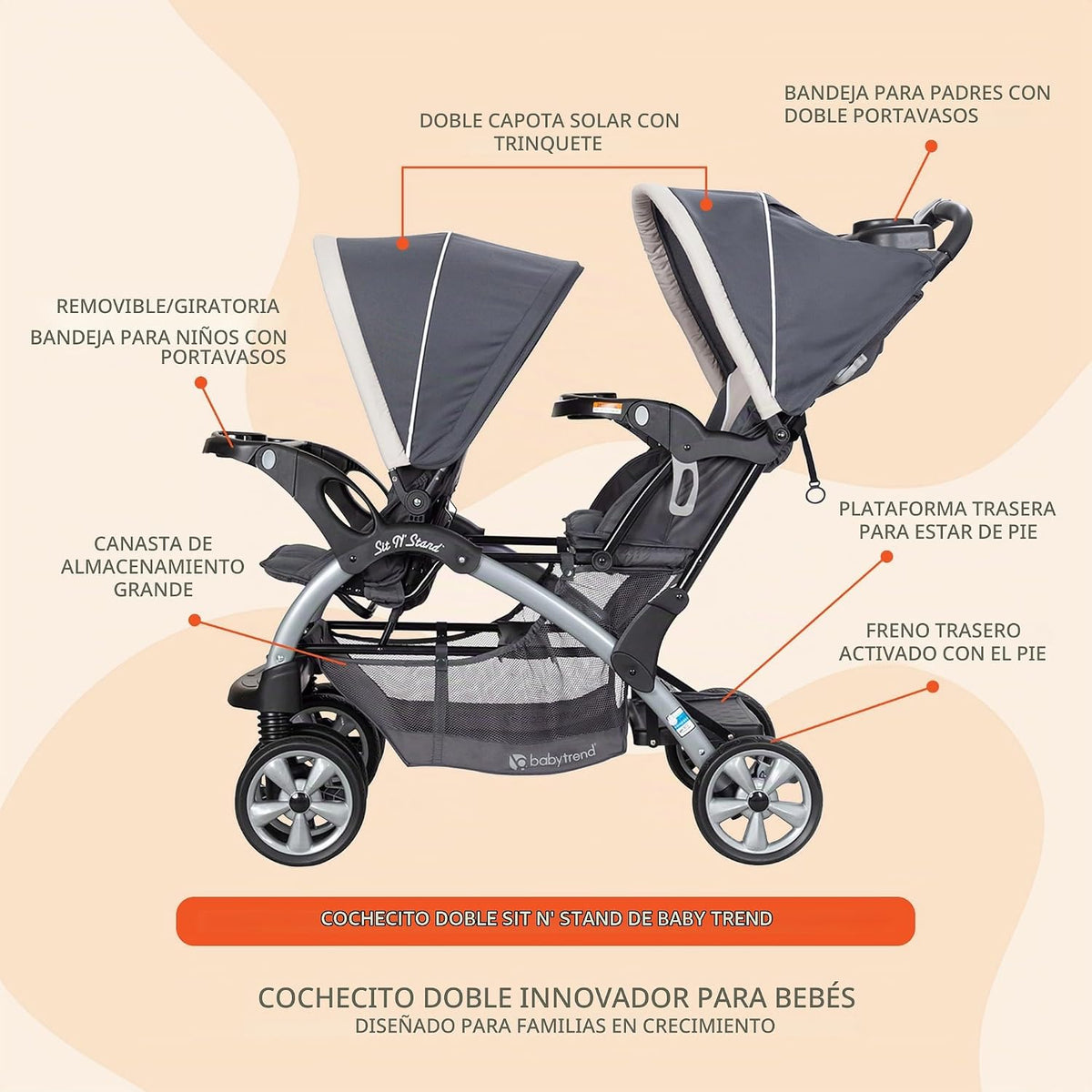 Baby Trend Sit N' Stand Cochecito convertible de uso múltiple,...