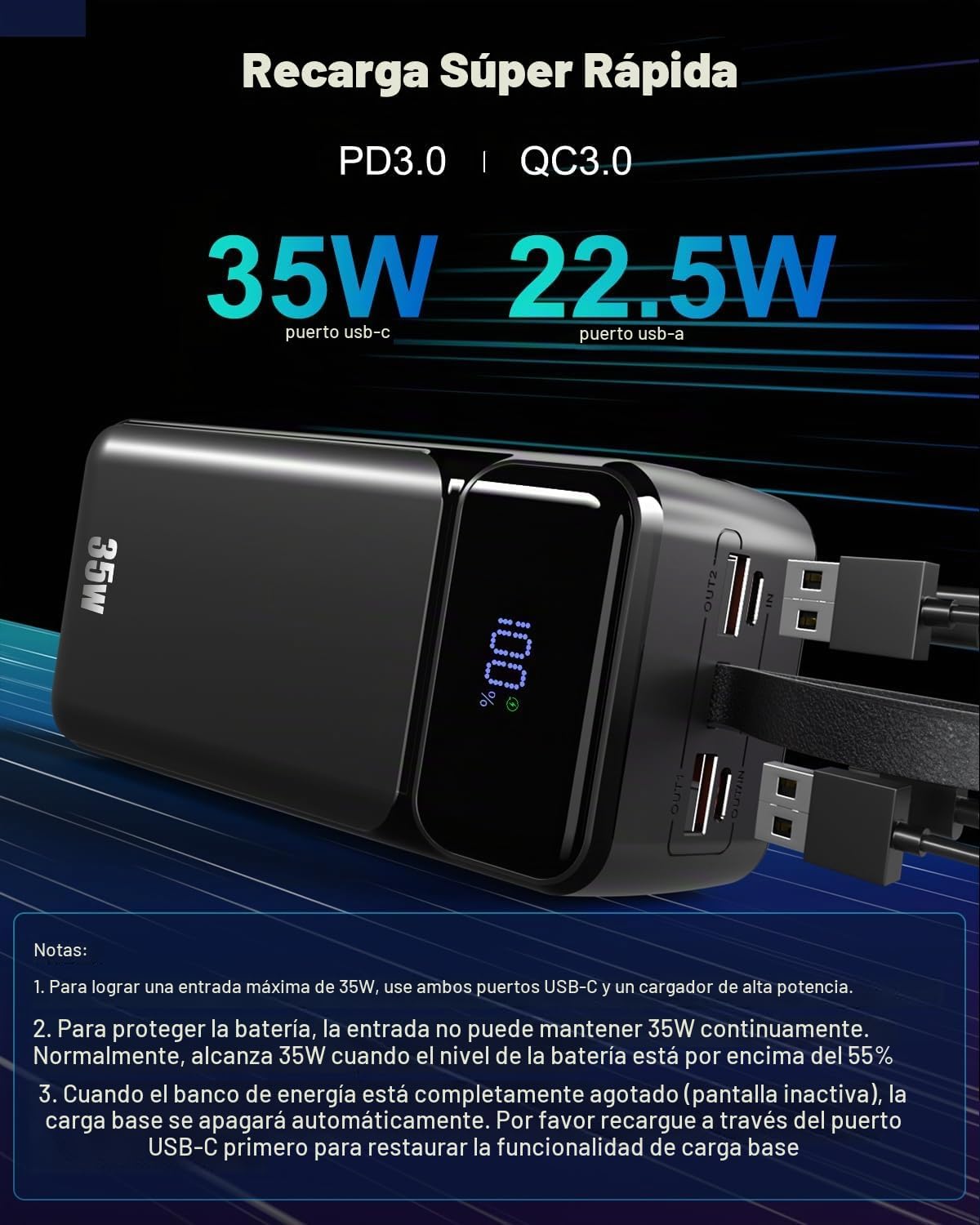 Feidyns Banco de energía de 70000 mAh, cargador portátil de carga r...