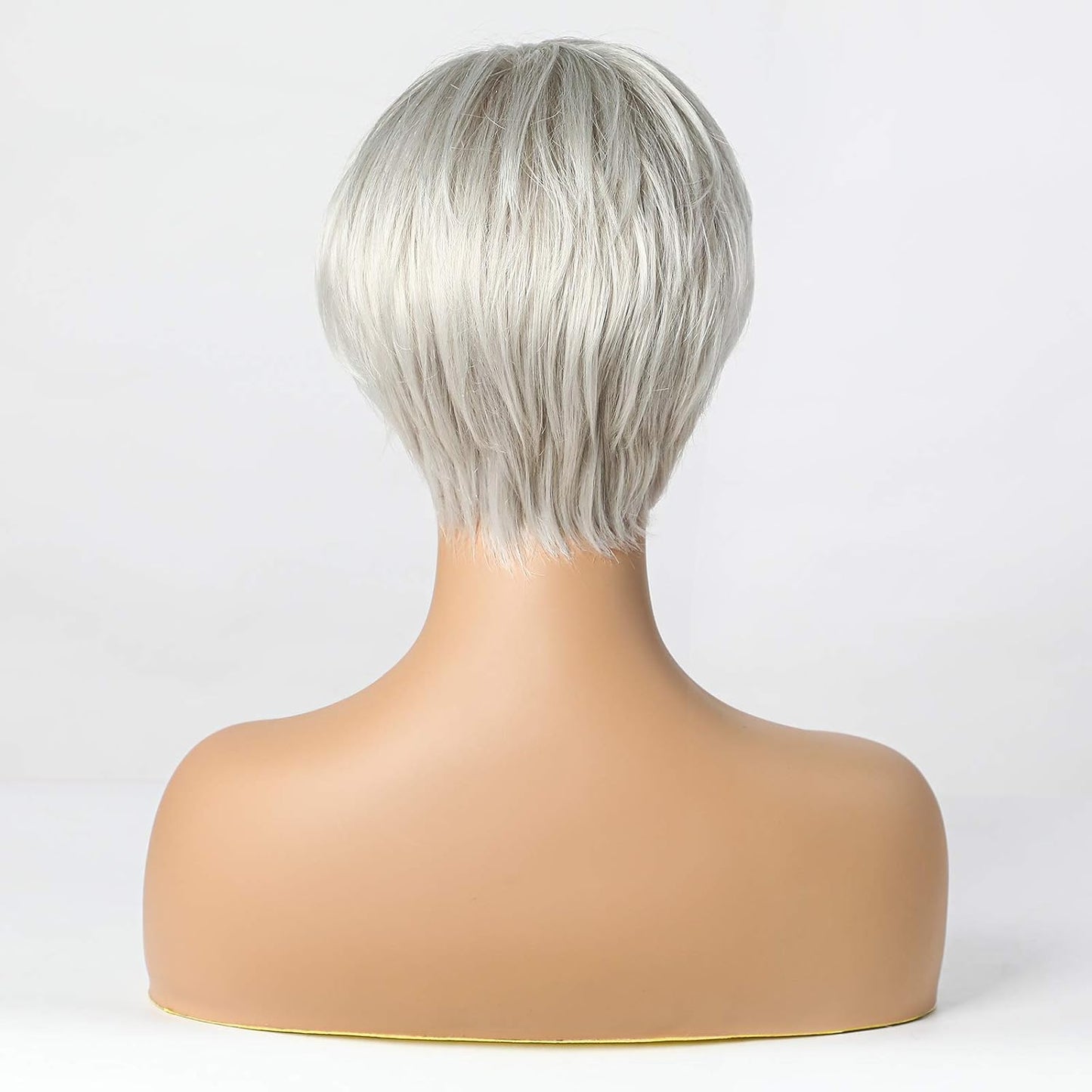 EMMOR Pelucas cortas de mezcla de cabello humano gris plateado para...
