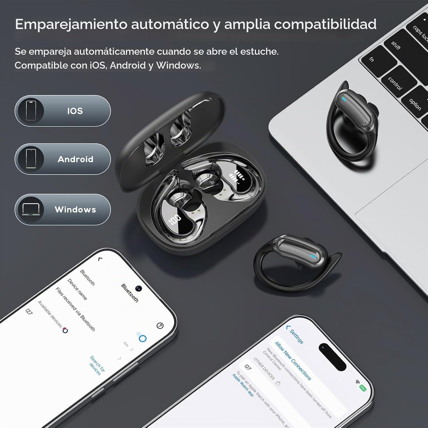 Auriculares inalámbricos Bluetooth, auriculares estéreo de 54 horas...